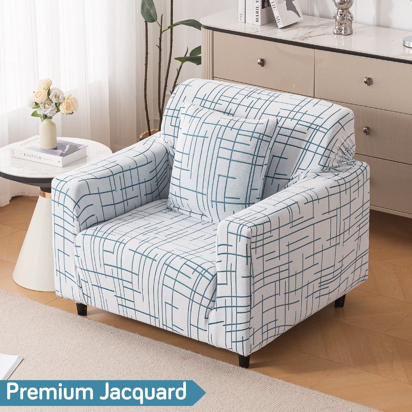 'Crossline Series' Jacquard Sofa Cover 1/2/3/4-seater Fully Covered, Teal Blue