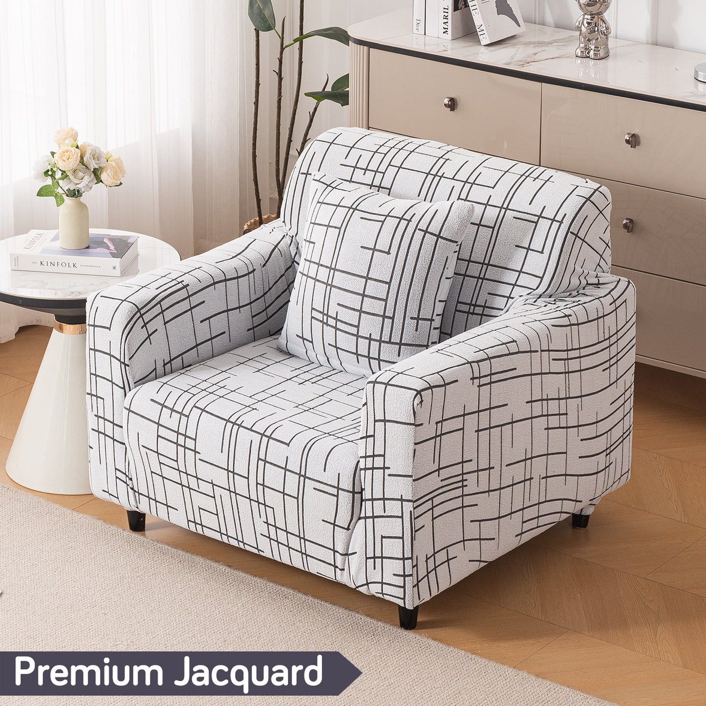 'Crossline Series' Jacquard Sofa Cover 1/2/3/4-seater Fully Covered, Dark Grey