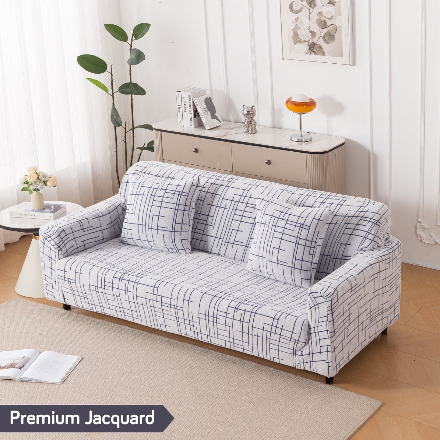 'Crossline Series' Jacquard Sofa Cover 1/2/3/4-seater Fully Covered, Light Grey