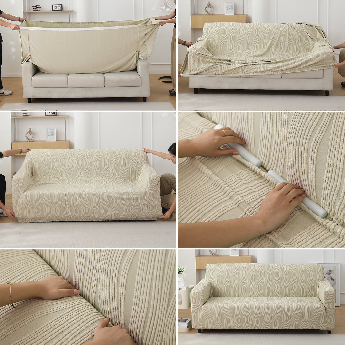 200gsm Knitting Jacquard Sofa Cover 1/2/3/4 Seater Fully Covered, Skimmed Cream