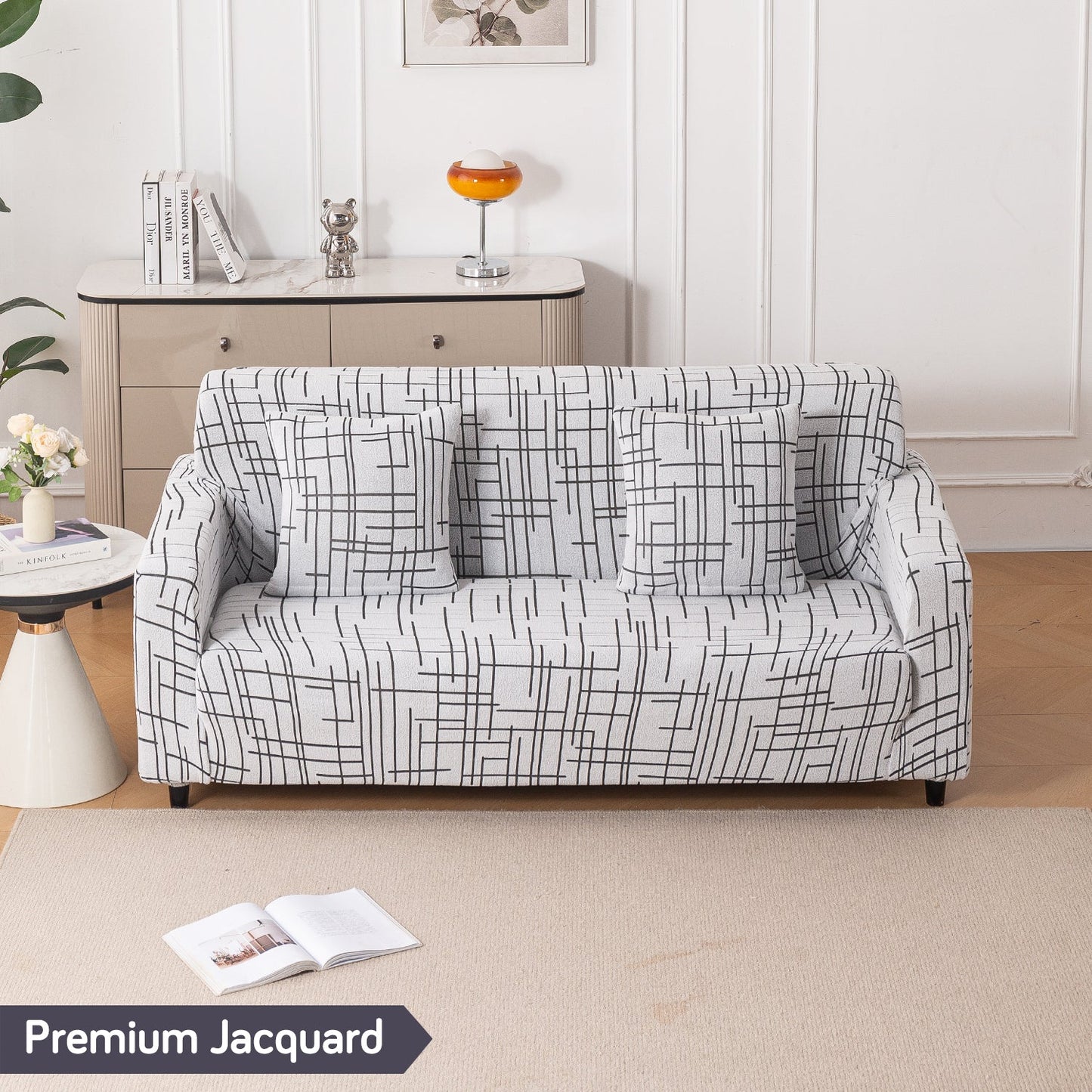 'Crossline Series' Jacquard Sofa Cover 1/2/3/4-seater Fully Covered, Dark Grey