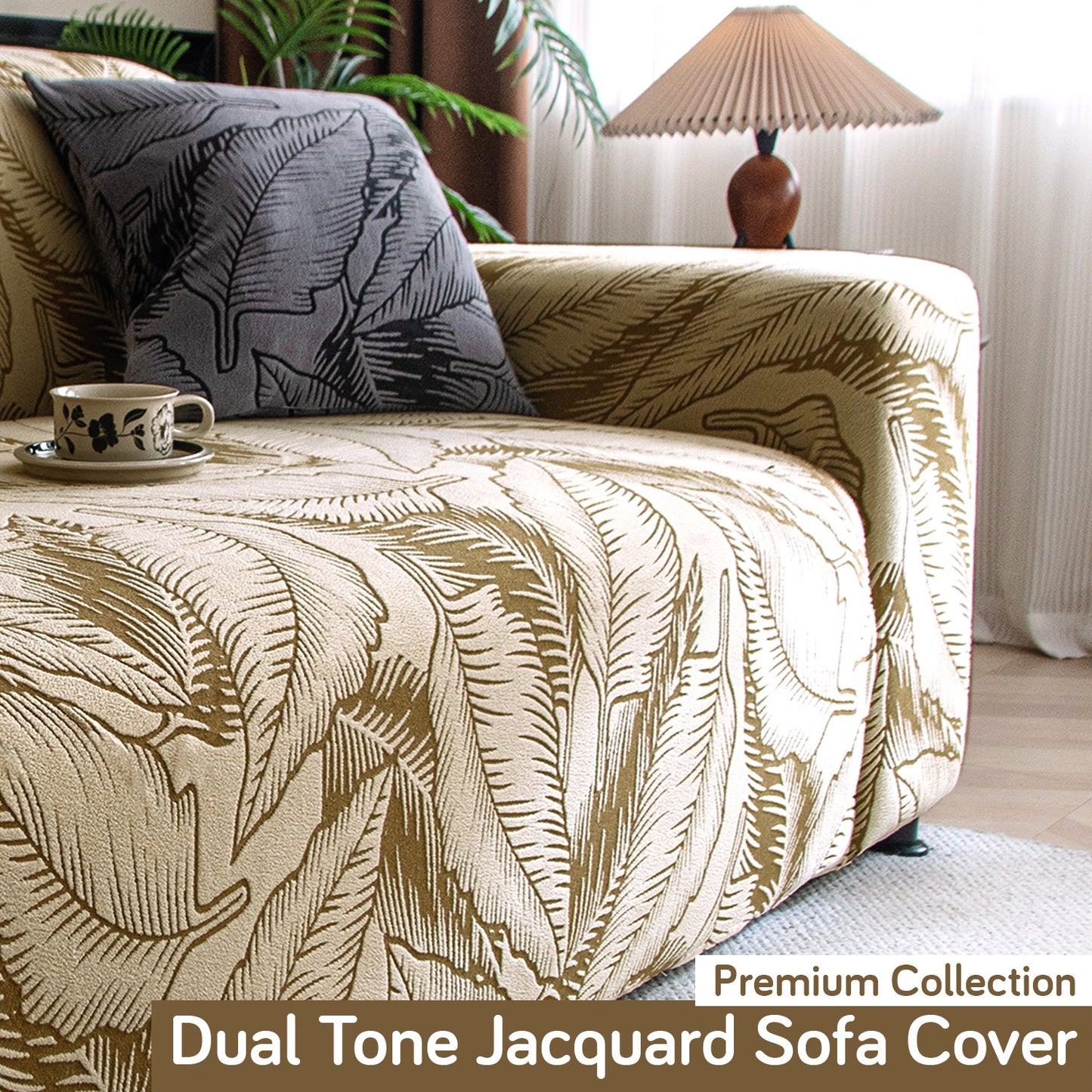 Dual Tone Knitting Jacquard Sofa Cover 1/2/3 Seater Fully Covered - Beige