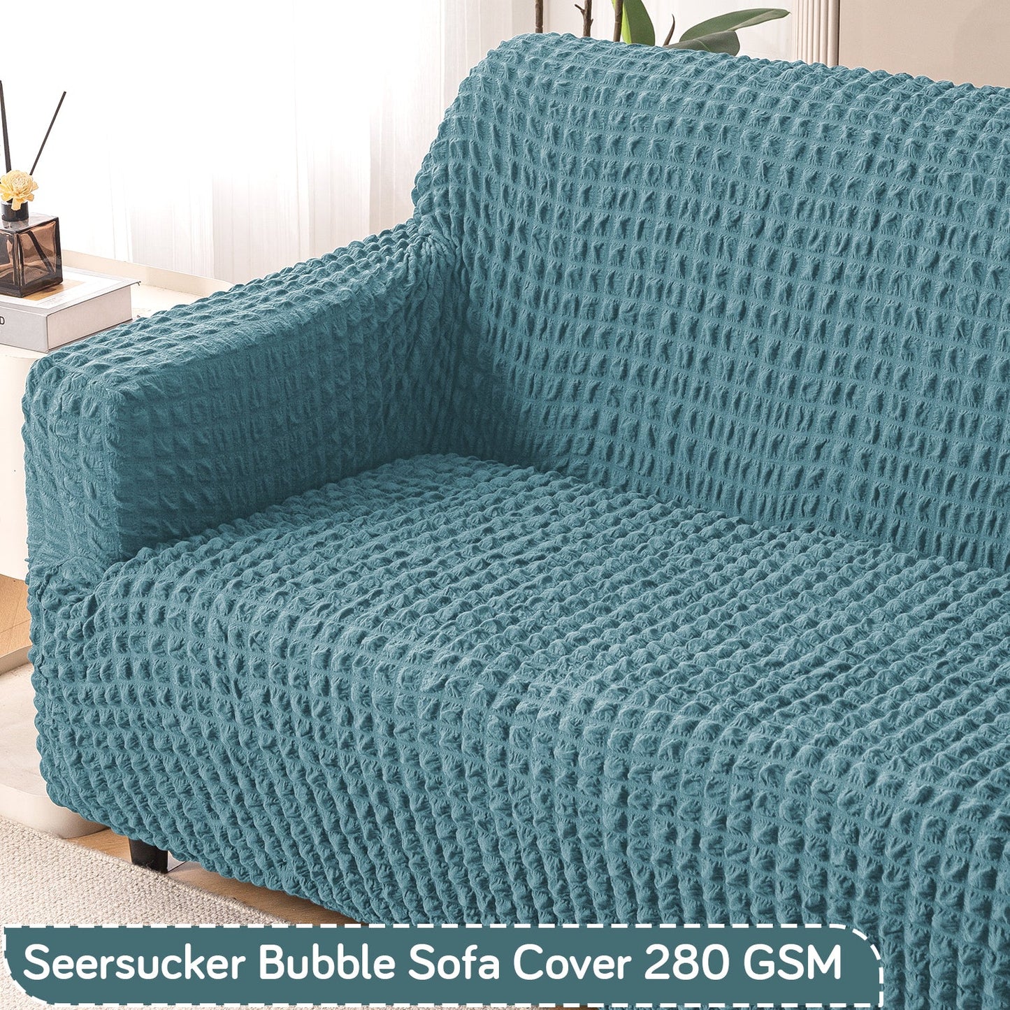 Aria Nova Elastic 280 GSM Stretchable Bubble Sofa Cover, Tropical Teal