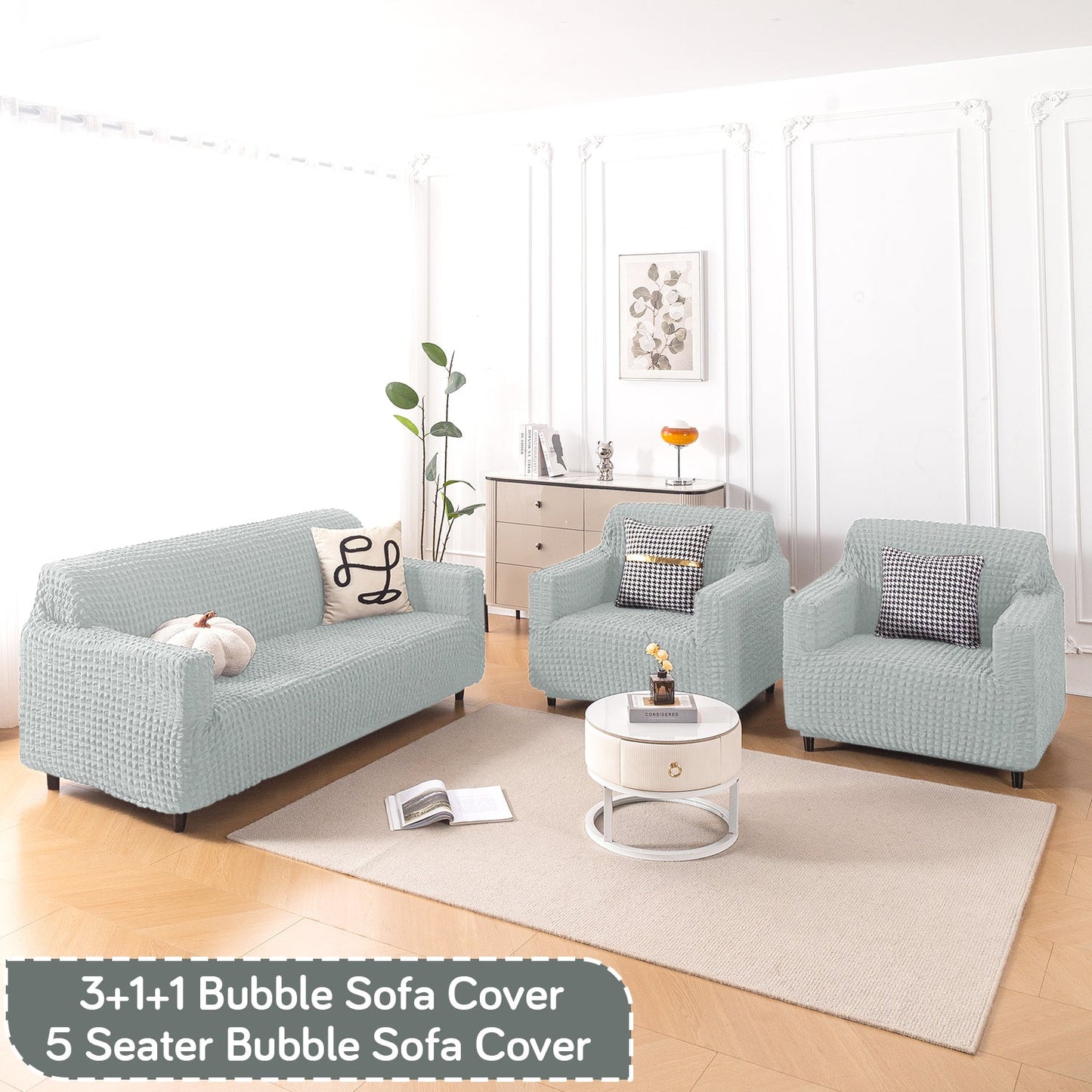 Aria Nova Elastic 280 GSM Stretchable Bubble Sofa Cover, Light Grey