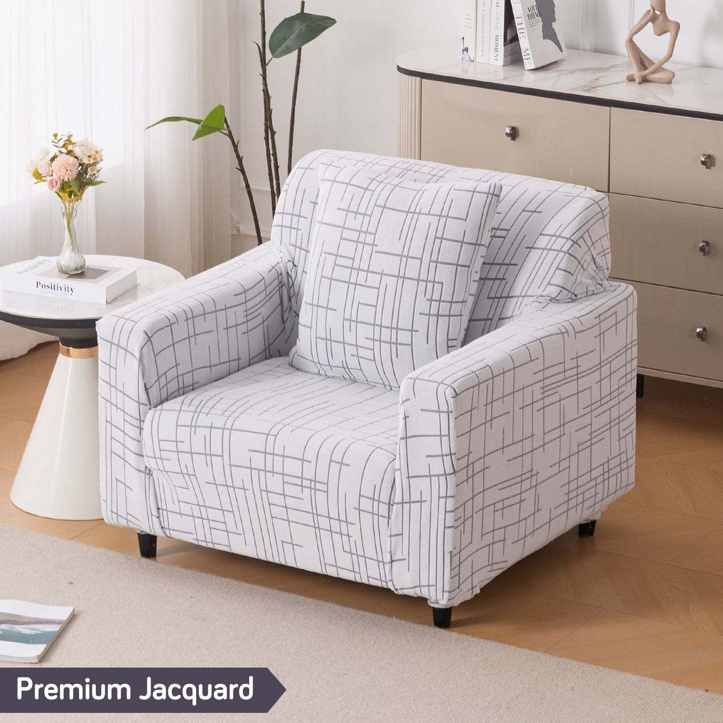 'Crossline Series' Jacquard Sofa Cover 1/2/3/4-seater Fully Covered, Light Grey