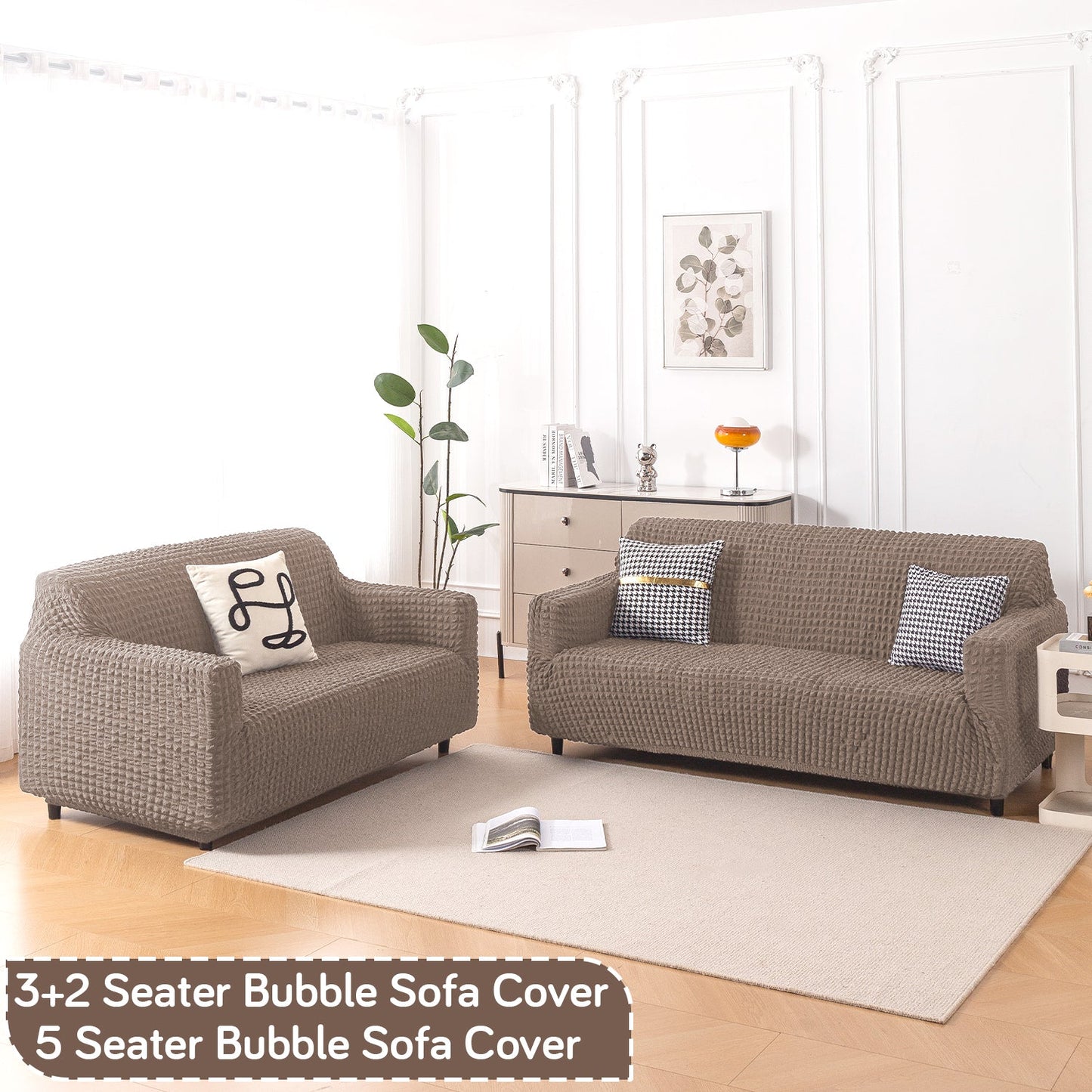 Aria Nova Elastic 280 GSM Stretchable Bubble Sofa Cover , Mocha Brown