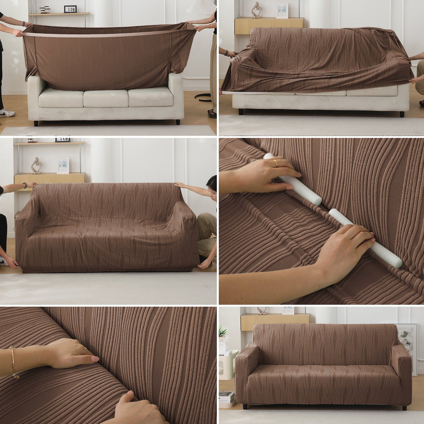 200gsm Knitting Jacquard Sofa Cover 1/2/3/4 Seater Fully Covered, Chocolate Brown