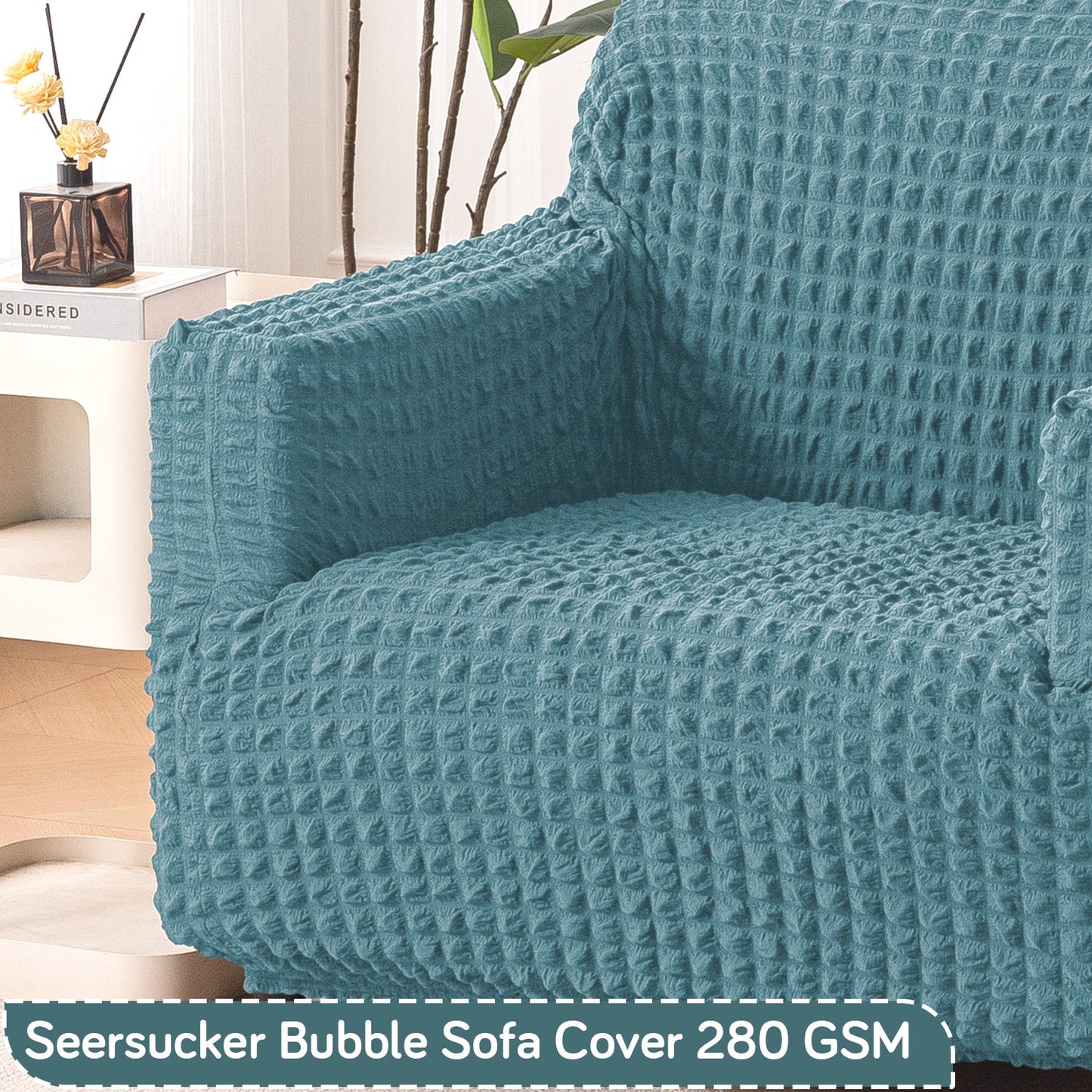 Aria Nova Elastic 280 GSM Stretchable Bubble Sofa Cover, Tropical Teal
