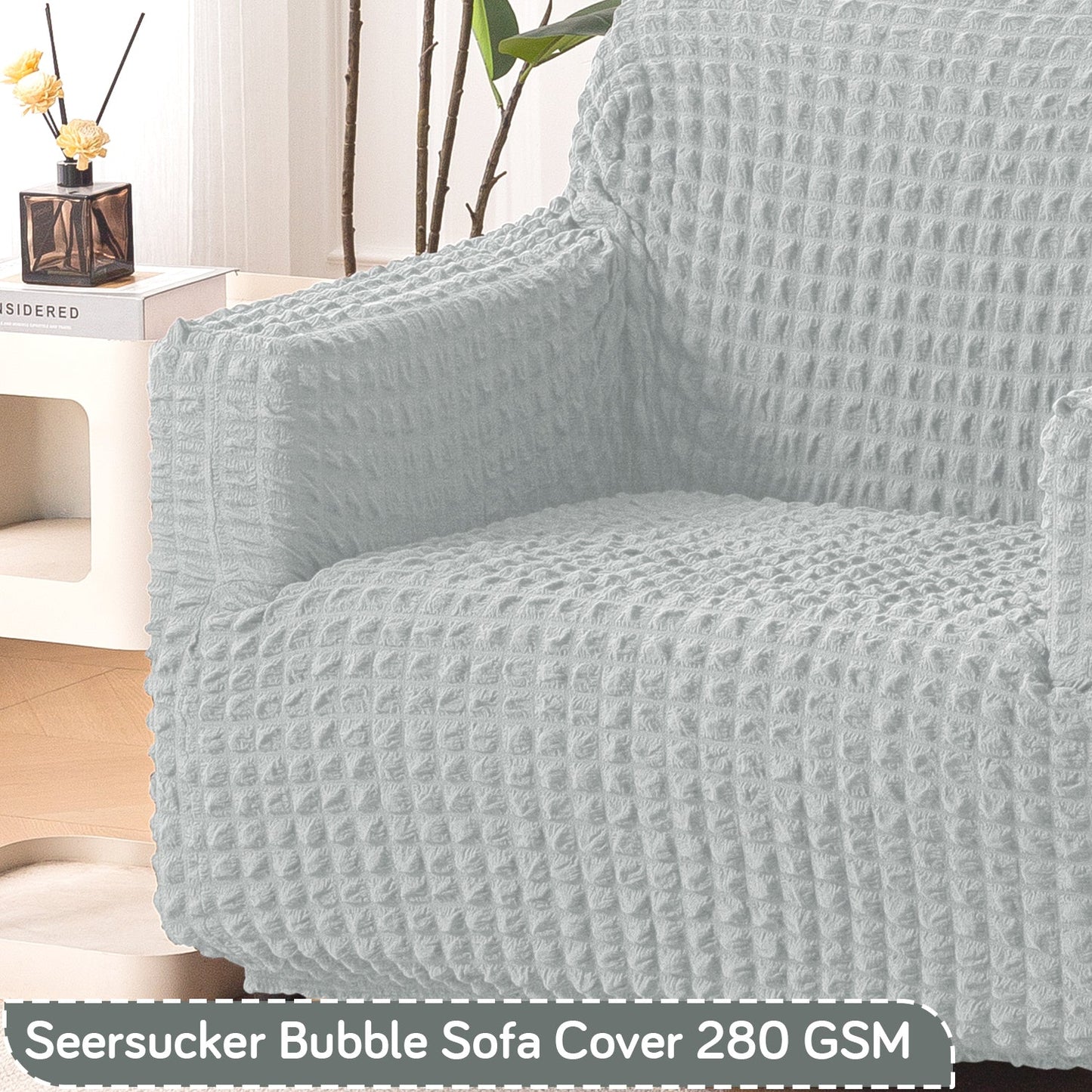 Aria Nova Elastic 280 GSM Stretchable Bubble Sofa Cover, Light Grey