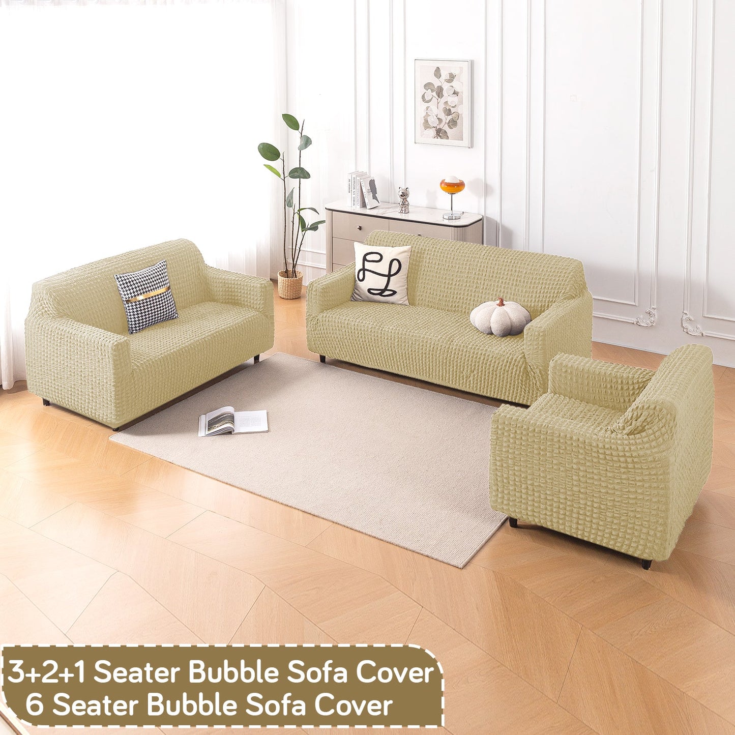 Aria Nova Elastic 280 GSM Stretchable Bubble Sofa Cover , Beige