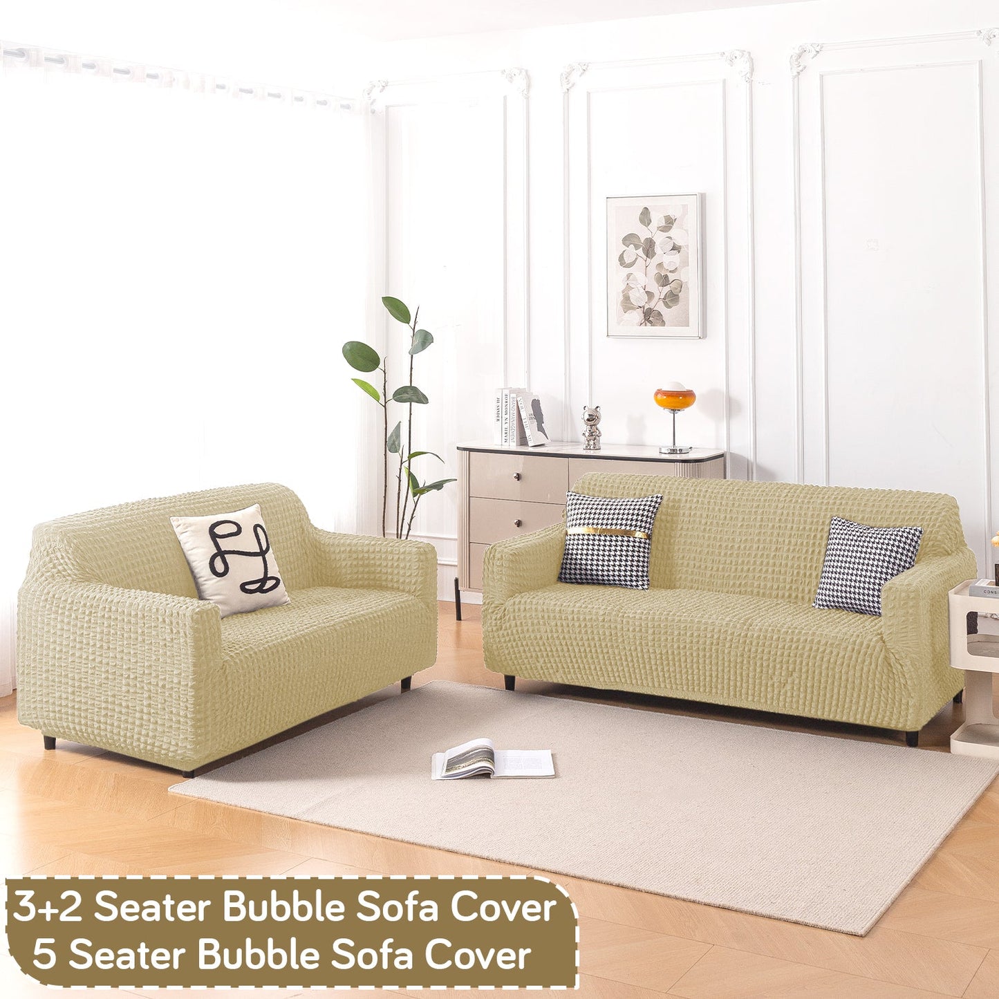Aria Nova Elastic 280 GSM Stretchable Bubble Sofa Cover , Beige