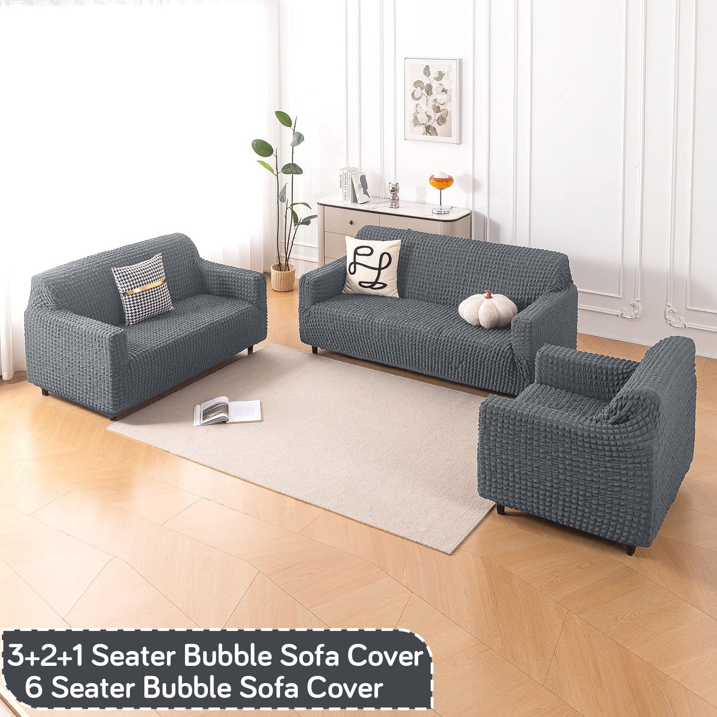 Aria Nova Elastic 280 GSM Stretchable Bubble Sofa Cover, Dark Grey