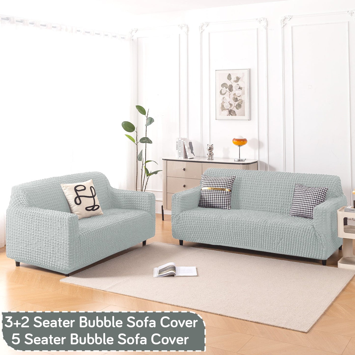 Aria Nova Elastic 280 GSM Stretchable Bubble Sofa Cover, Light Grey