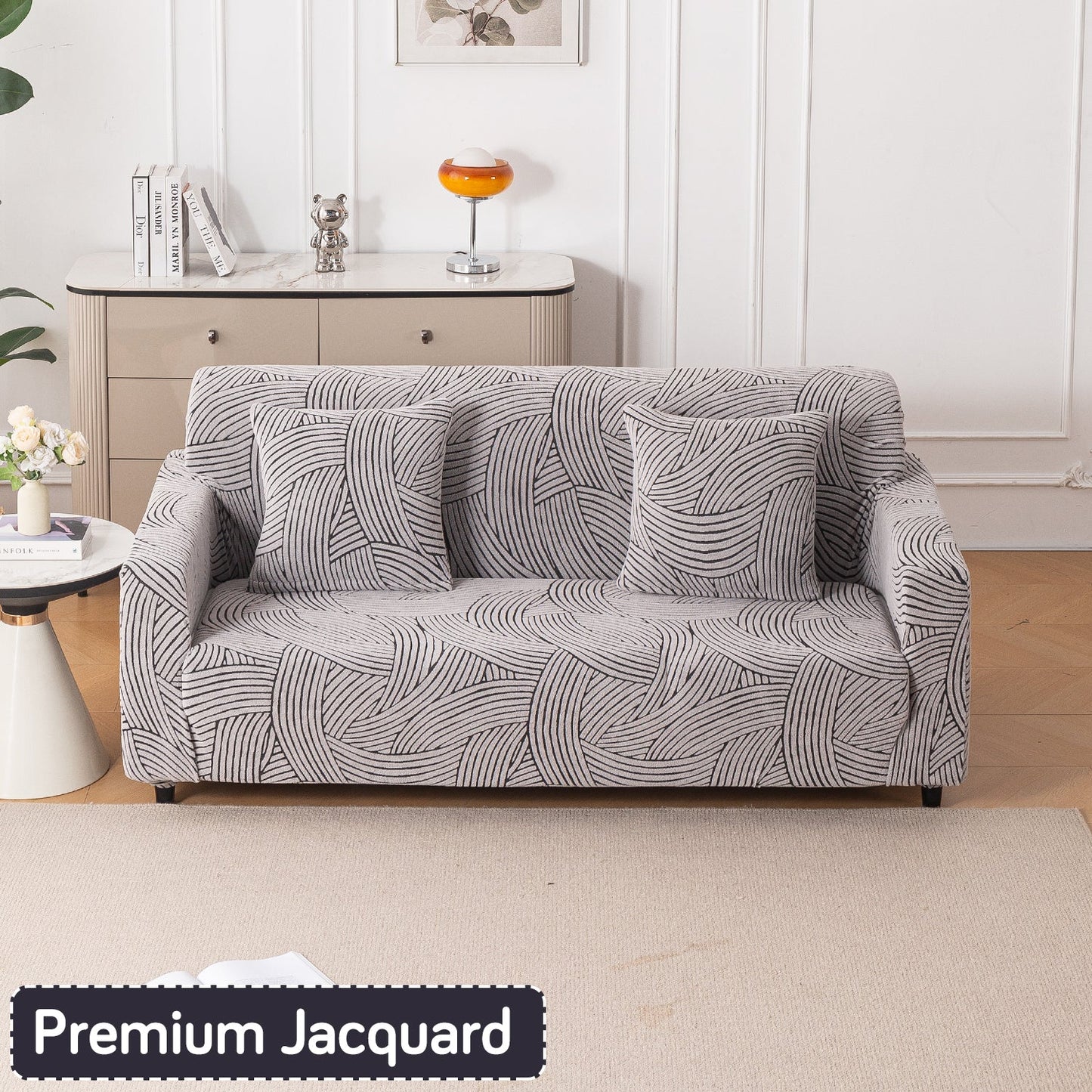 'WaveLine Series' Jacquard Sofa Cover 1/2/3/4-seater Fully Covered, Ash Grey