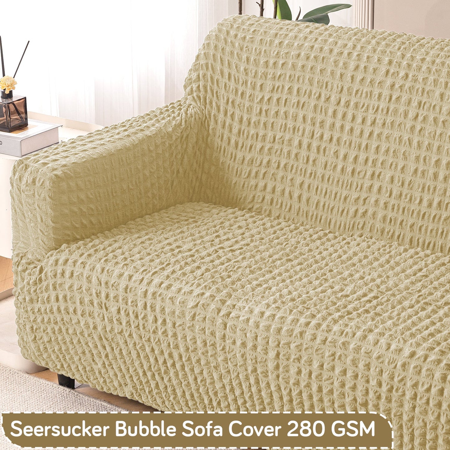 Aria Nova Elastic 280 GSM Stretchable Bubble Sofa Cover , Beige