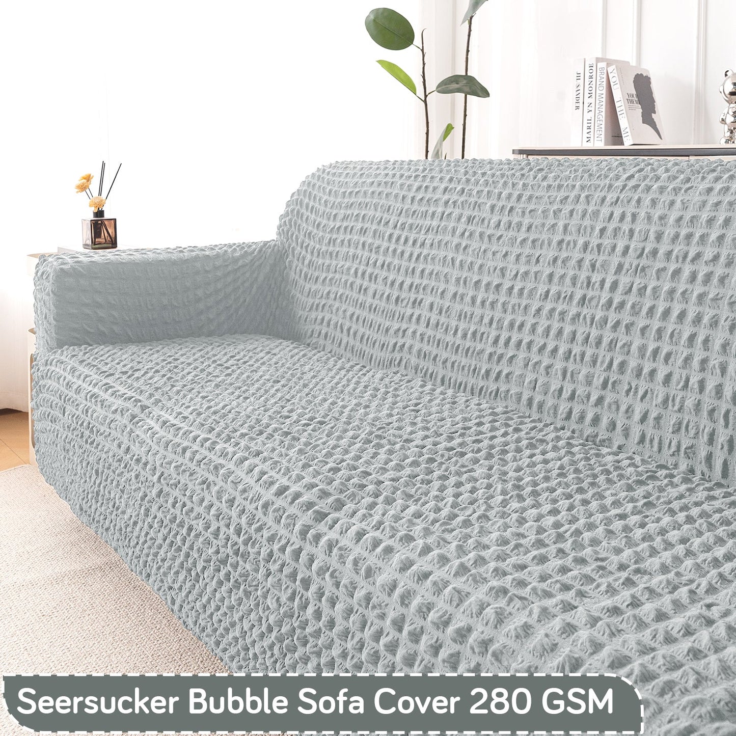 Aria Nova Elastic 280 GSM Stretchable Bubble Sofa Cover, Light Grey