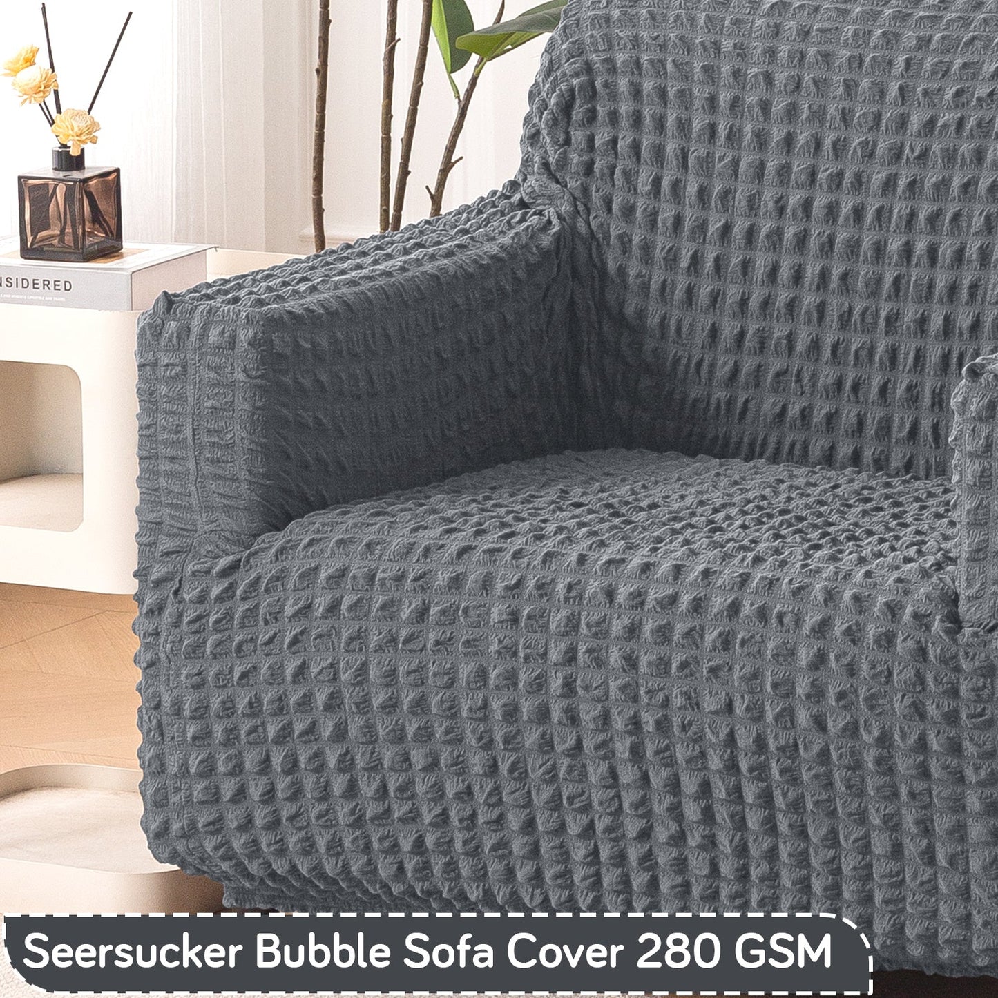 Aria Nova Elastic 280 GSM Stretchable Bubble Sofa Cover, Dark Grey