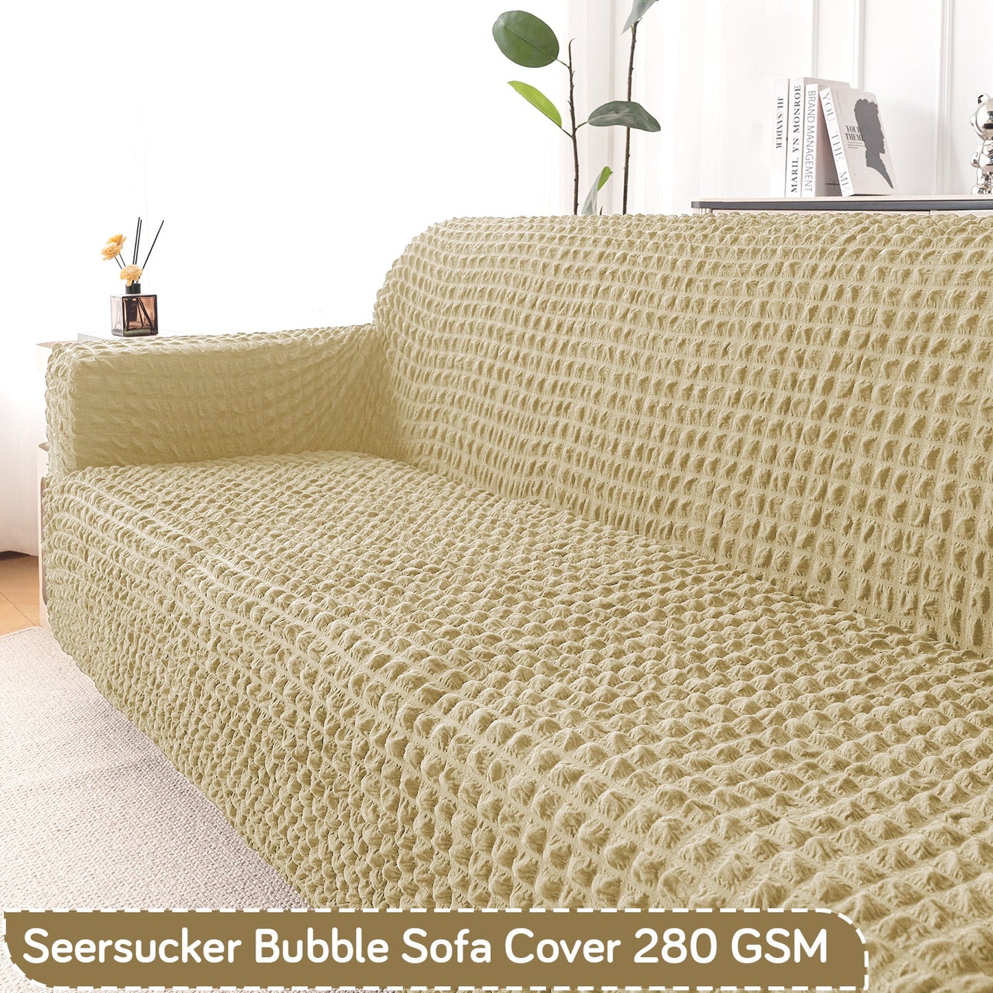 Aria Nova Elastic 280 GSM Stretchable Bubble Sofa Cover , Beige