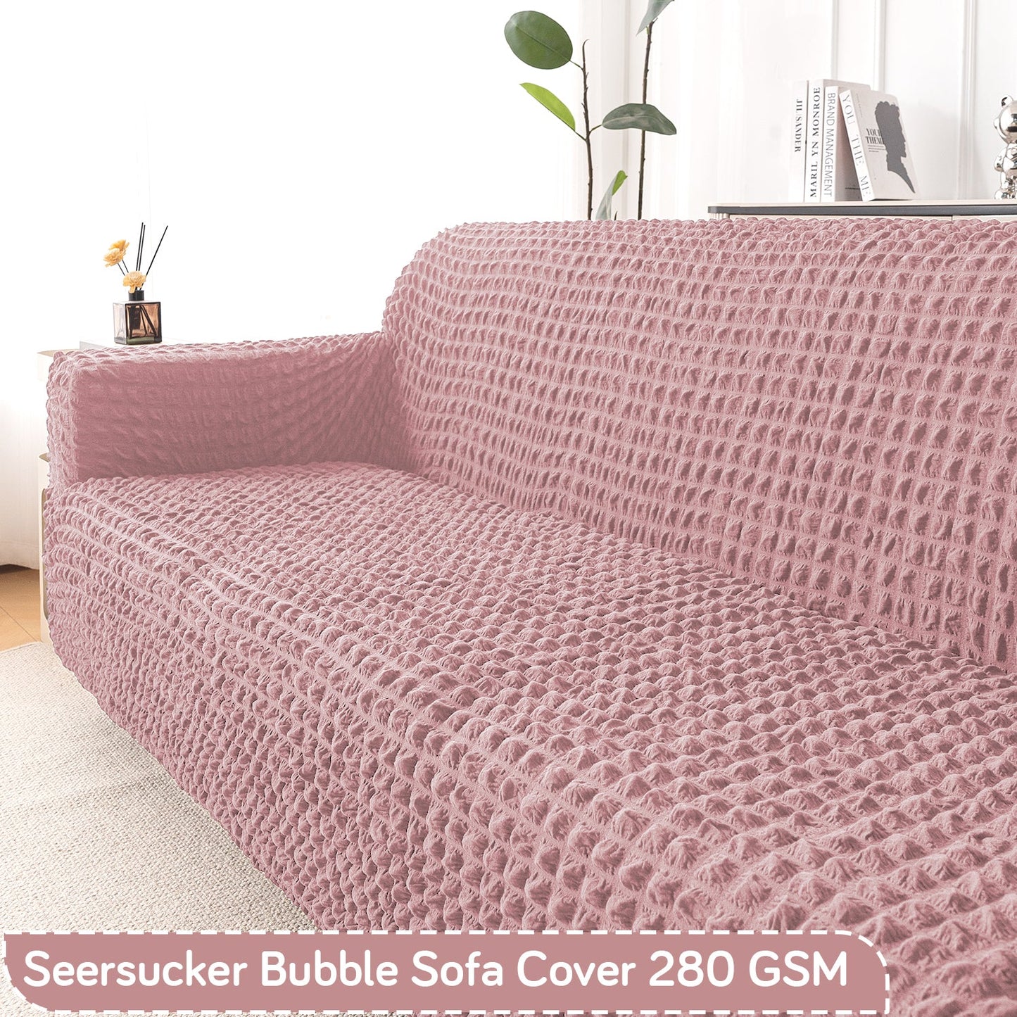 Aria Nova Elastic 280 GSM Stretchable Bubble Sofa Cover, Tea Rose Pink