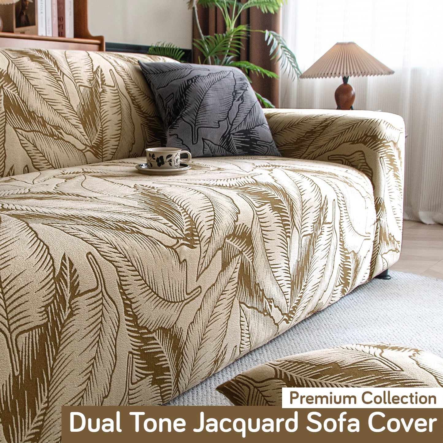 Dual Tone Knitting Jacquard Sofa Cover 1/2/3 Seater Fully Covered - Beige
