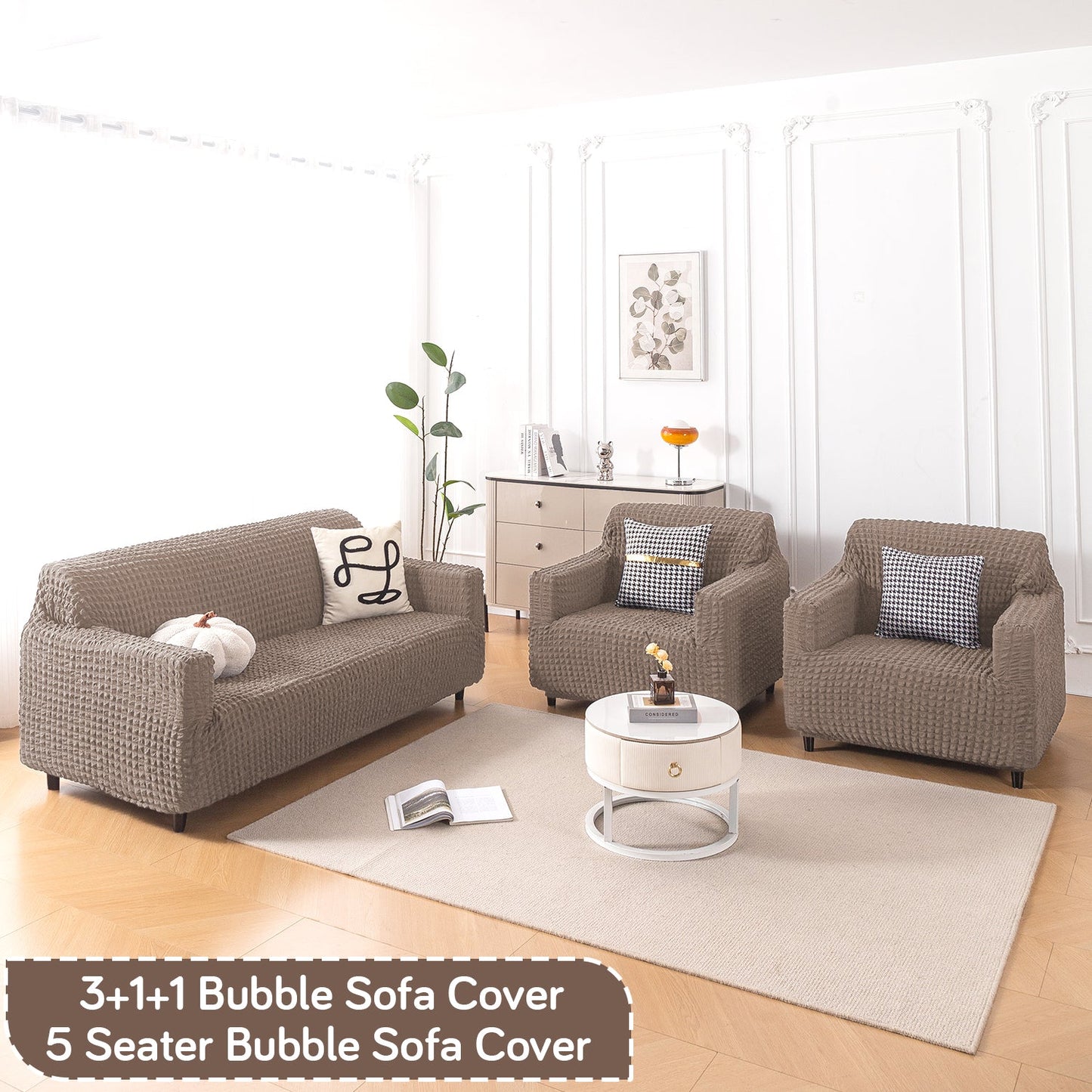 Aria Nova Elastic 280 GSM Stretchable Bubble Sofa Cover , Mocha Brown