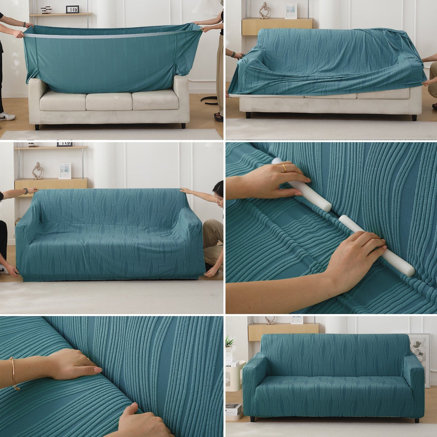 200gsm Knitting Jacquard Sofa Cover 1/2/3/4 Seater Fully Covered, Sea Blue