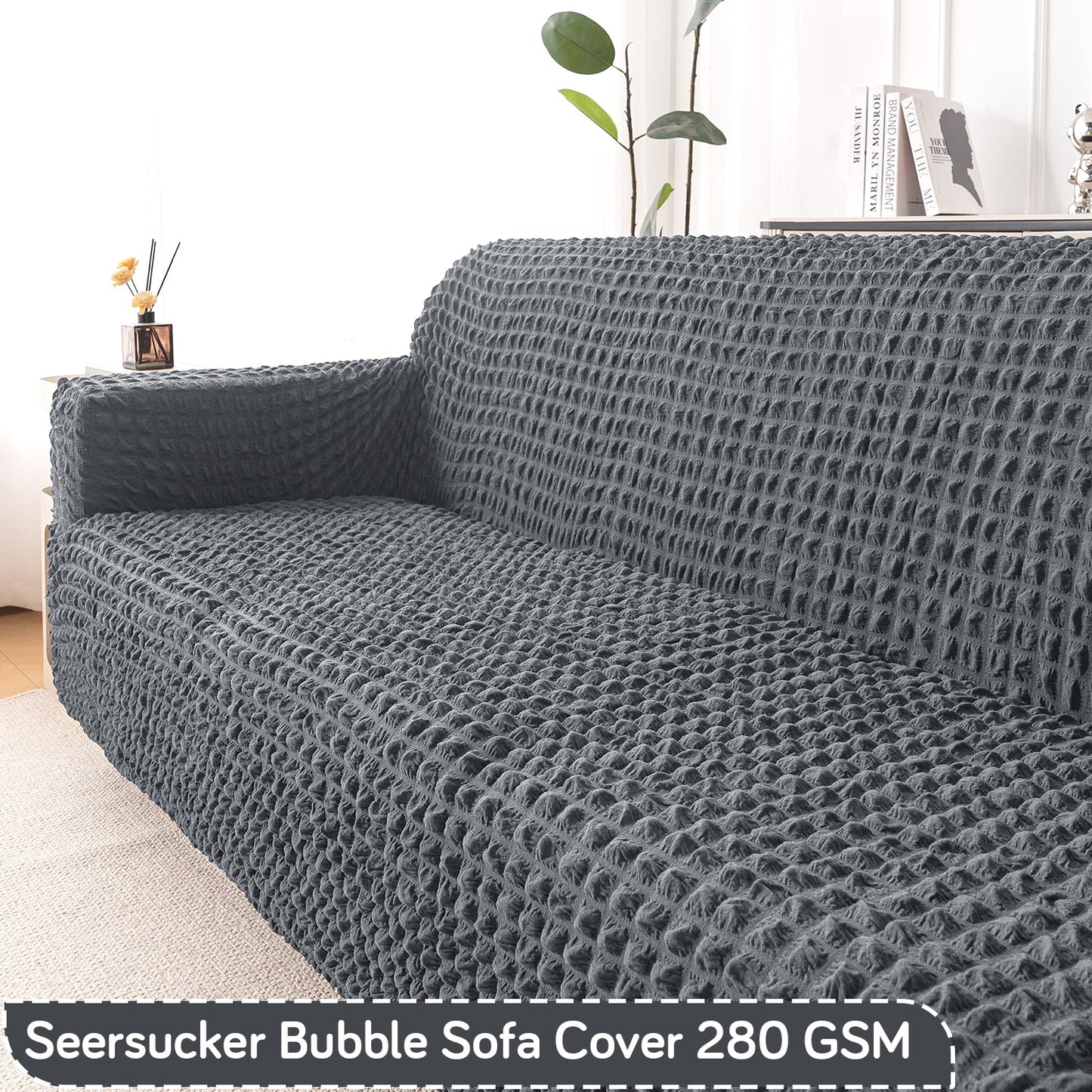 Aria Nova Elastic 280 GSM Stretchable Bubble Sofa Cover, Dark Grey