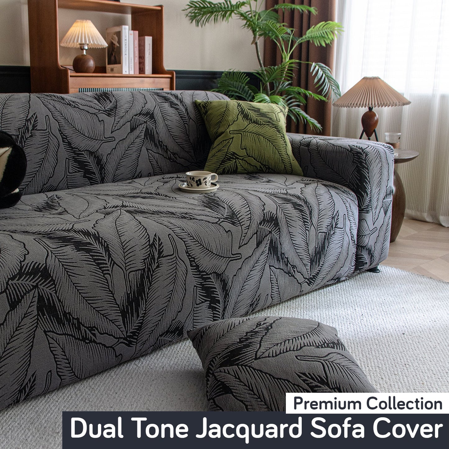 Dual Tone Knitting Jacquard Sofa Cover 1/2/3 Seater Fully Covered - Shadow Grey