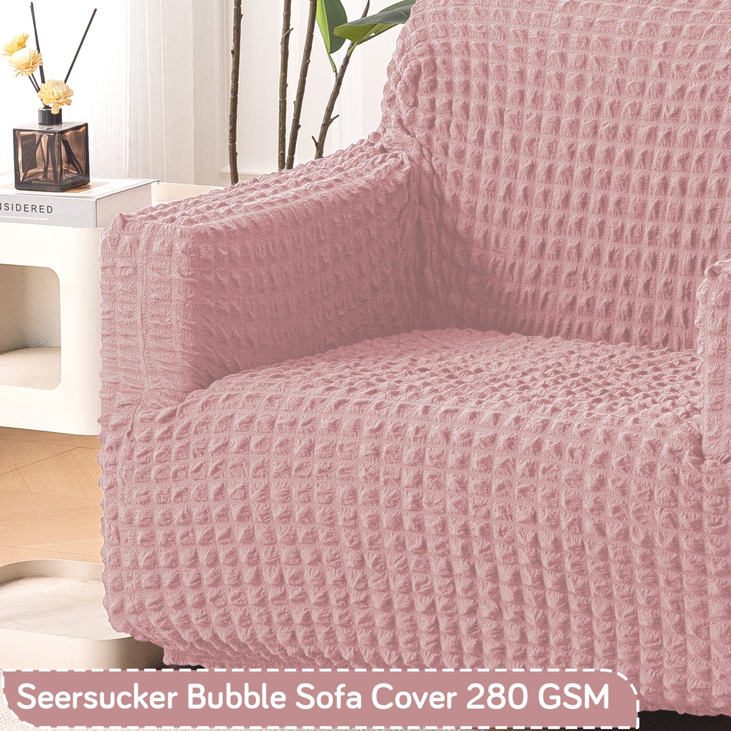 Aria Nova Elastic 280 GSM Stretchable Bubble Sofa Cover, Tea Rose Pink