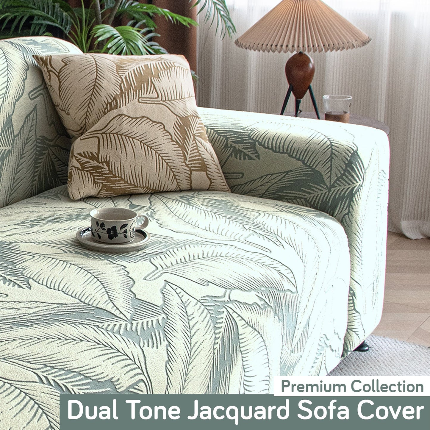 Dual Tone Knitting Jacquard Sofa Cover 1/2/3 Seater Fully Covered - Creamish Pale Green