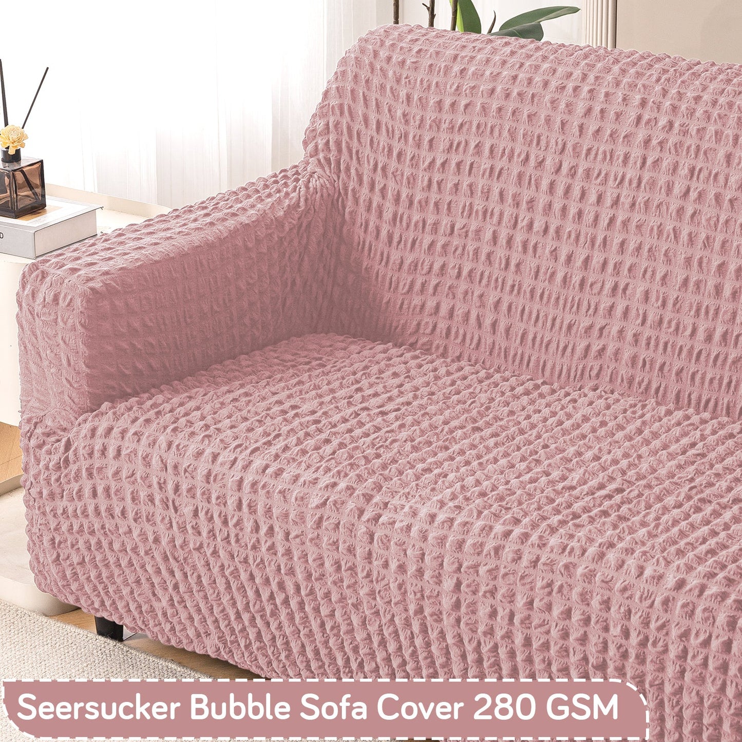 Aria Nova Elastic 280 GSM Stretchable Bubble Sofa Cover, Tea Rose Pink