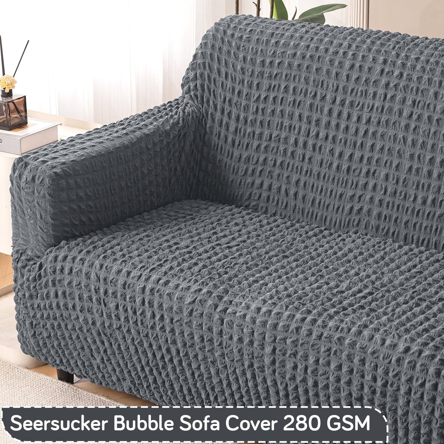 Aria Nova Elastic 280 GSM Stretchable Bubble Sofa Cover, Dark Grey