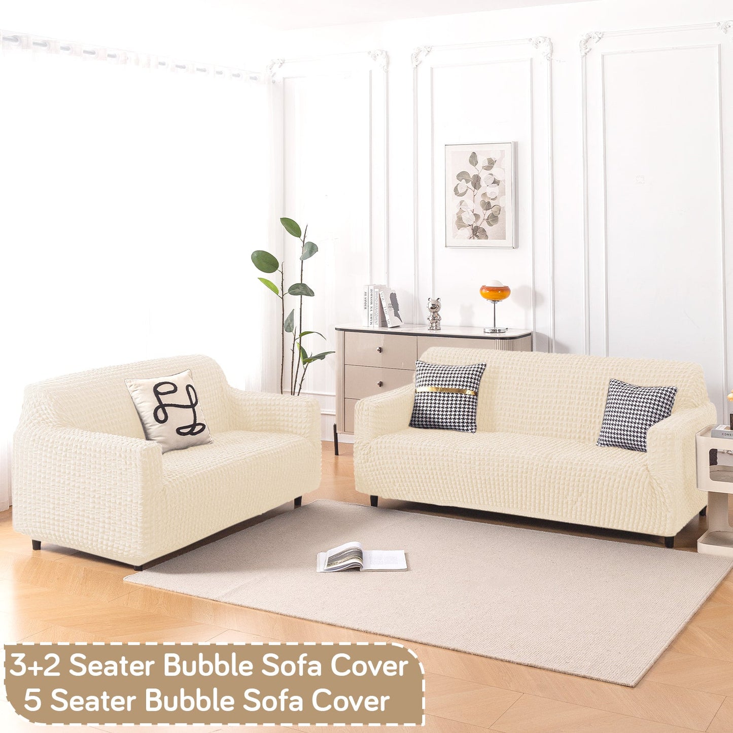 Aria Nova Elastic 280 GSM Stretchable Bubble Sofa Cover, Light Cream