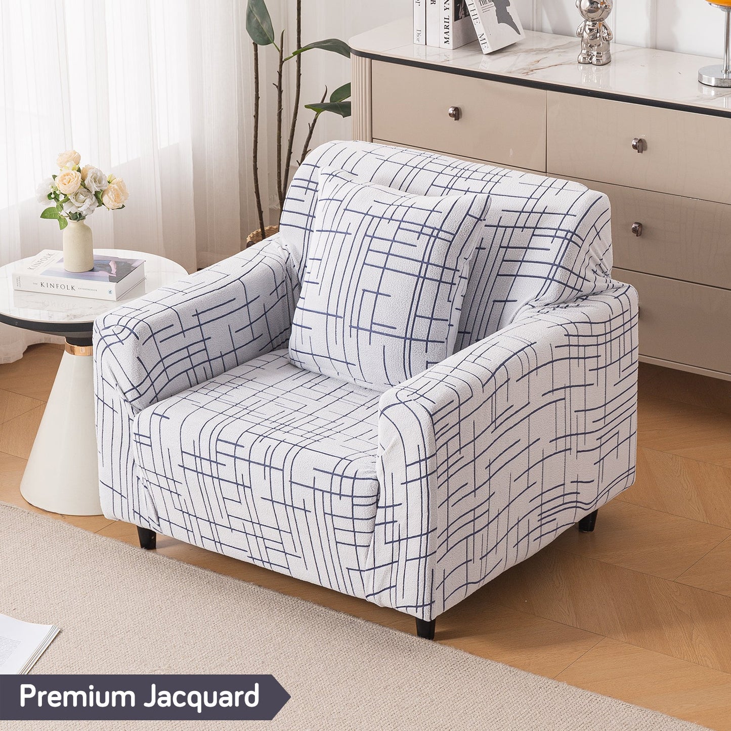 'Crossline Series' Jacquard Sofa Cover 1/2/3/4-seater Fully Covered, Navy Blue