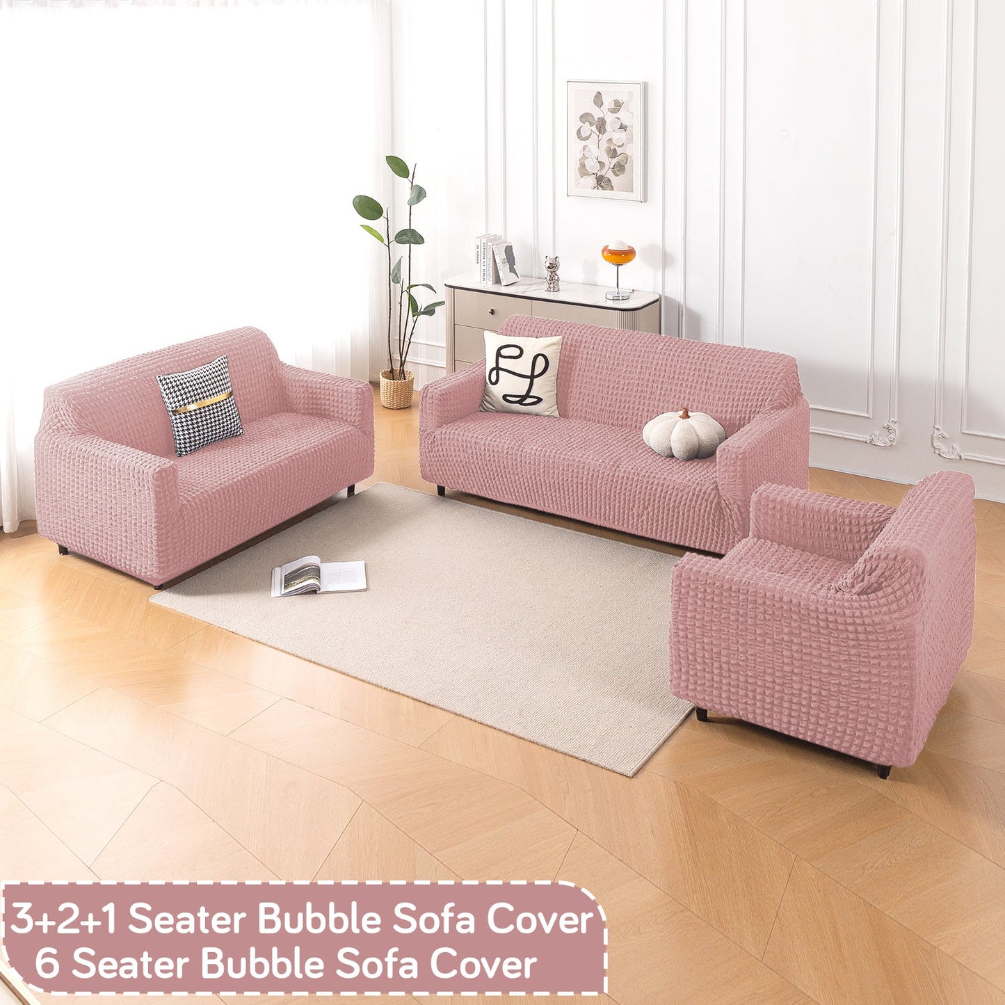 Aria Nova Elastic 280 GSM Stretchable Bubble Sofa Cover, Tea Rose Pink