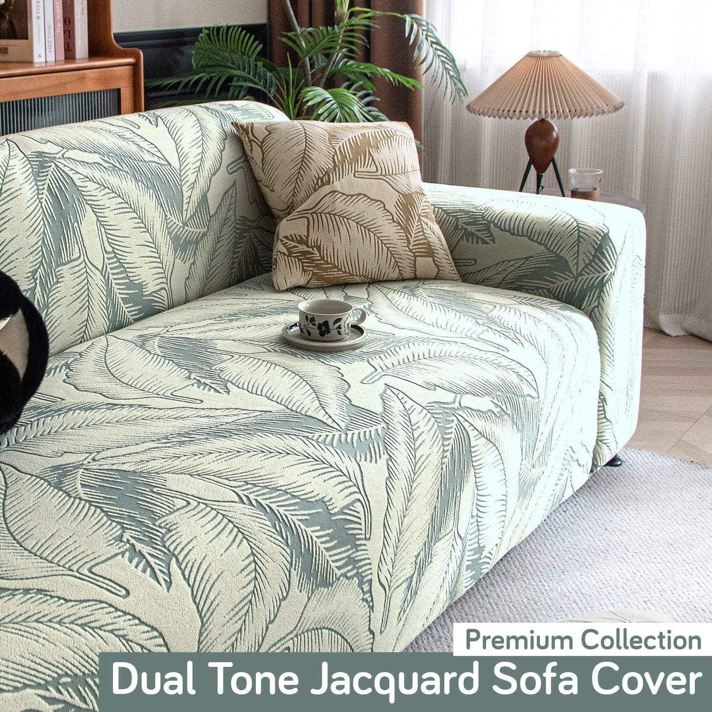 Dual Tone Knitting Jacquard Sofa Cover 1/2/3 Seater Fully Covered - Creamish Pale Green