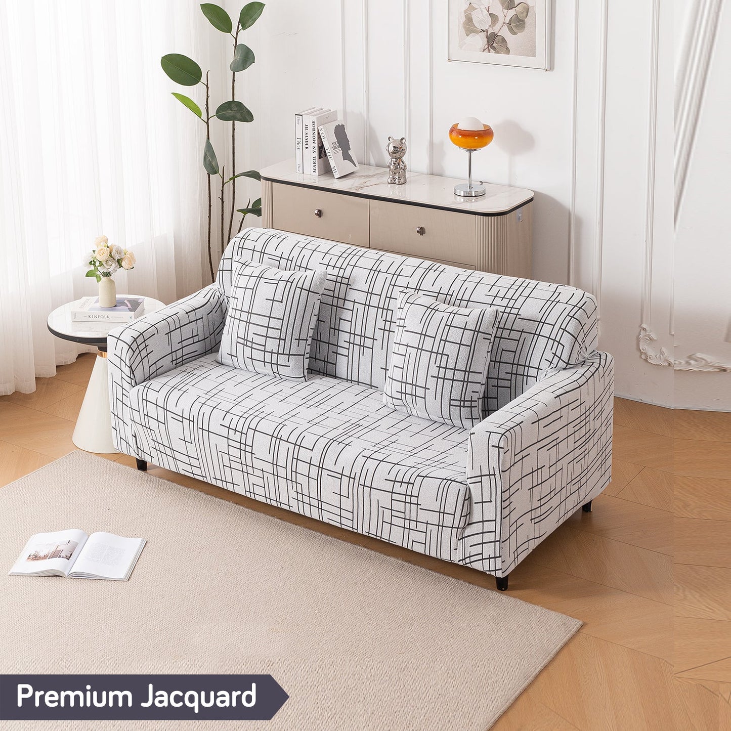 'Crossline Series' Jacquard Sofa Cover 1/2/3/4-seater Fully Covered, Dark Grey