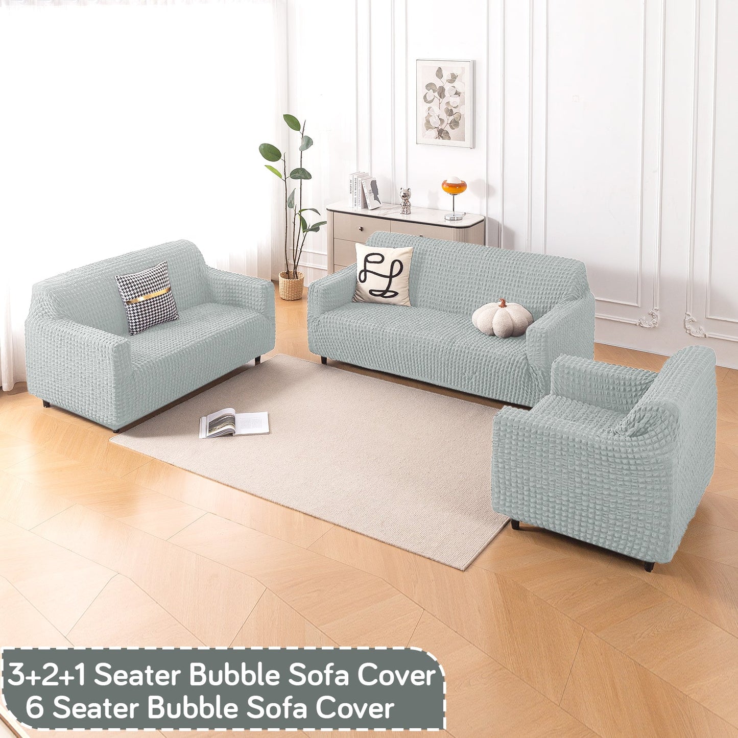Aria Nova Elastic 280 GSM Stretchable Bubble Sofa Cover, Light Grey
