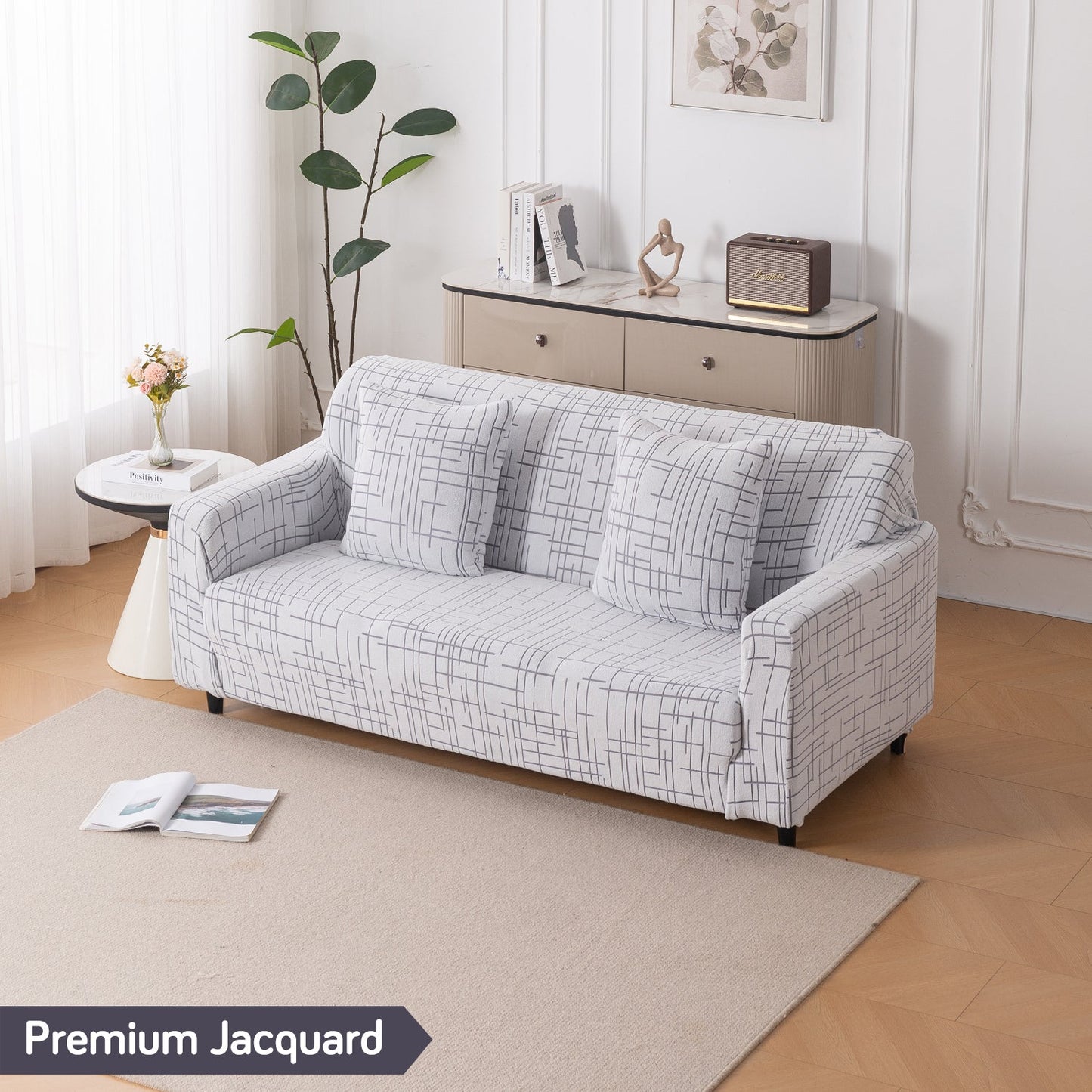 'Crossline Series' Jacquard Sofa Cover 1/2/3/4-seater Fully Covered, Light Grey
