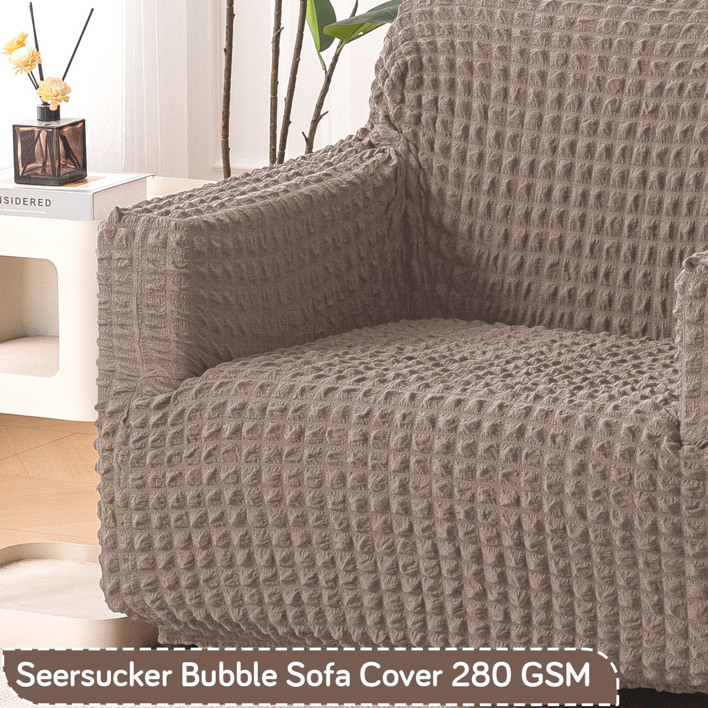 Aria Nova Elastic 280 GSM Stretchable Bubble Sofa Cover , Mocha Brown