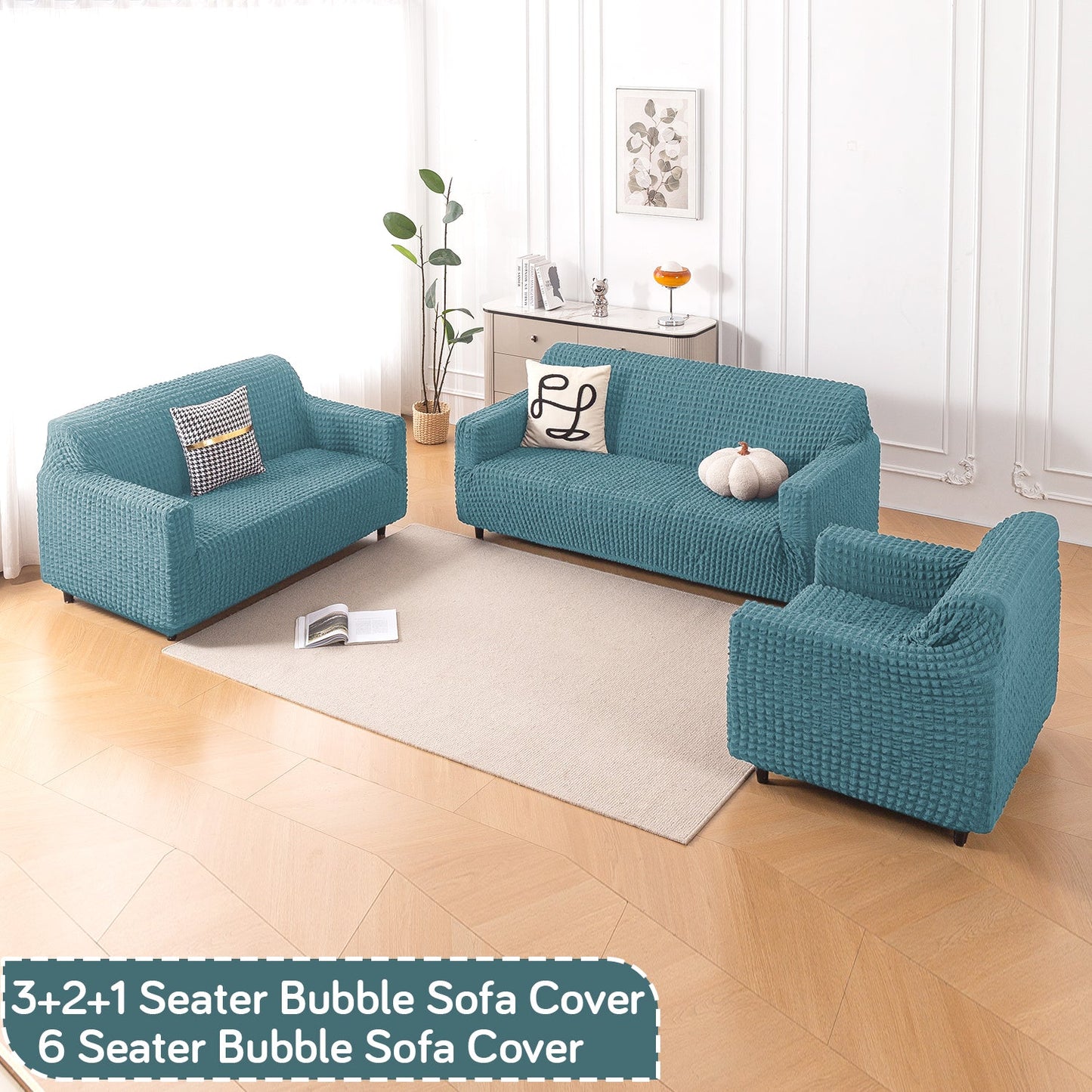 Aria Nova Elastic 280 GSM Stretchable Bubble Sofa Cover, Tropical Teal