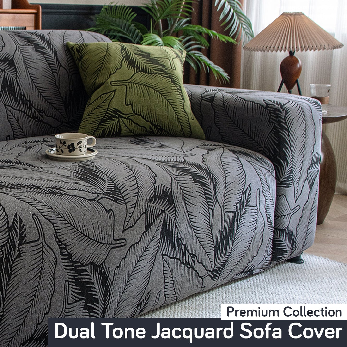 Dual Tone Knitting Jacquard Sofa Cover 1/2/3 Seater Fully Covered - Shadow Grey