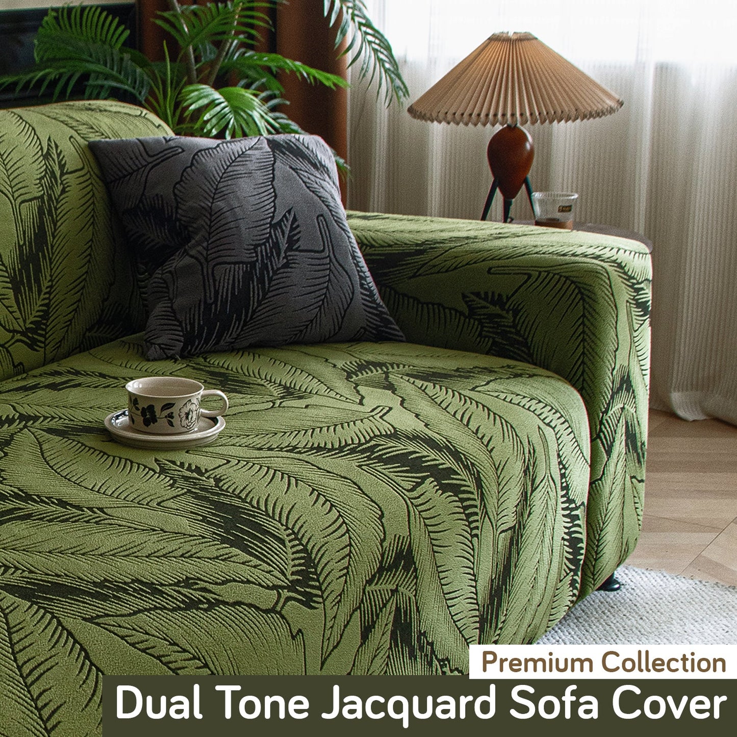 Dual Tone Knitting Jacquard Sofa Cover 1/2/3 Seater Fully Covered - Olive Green