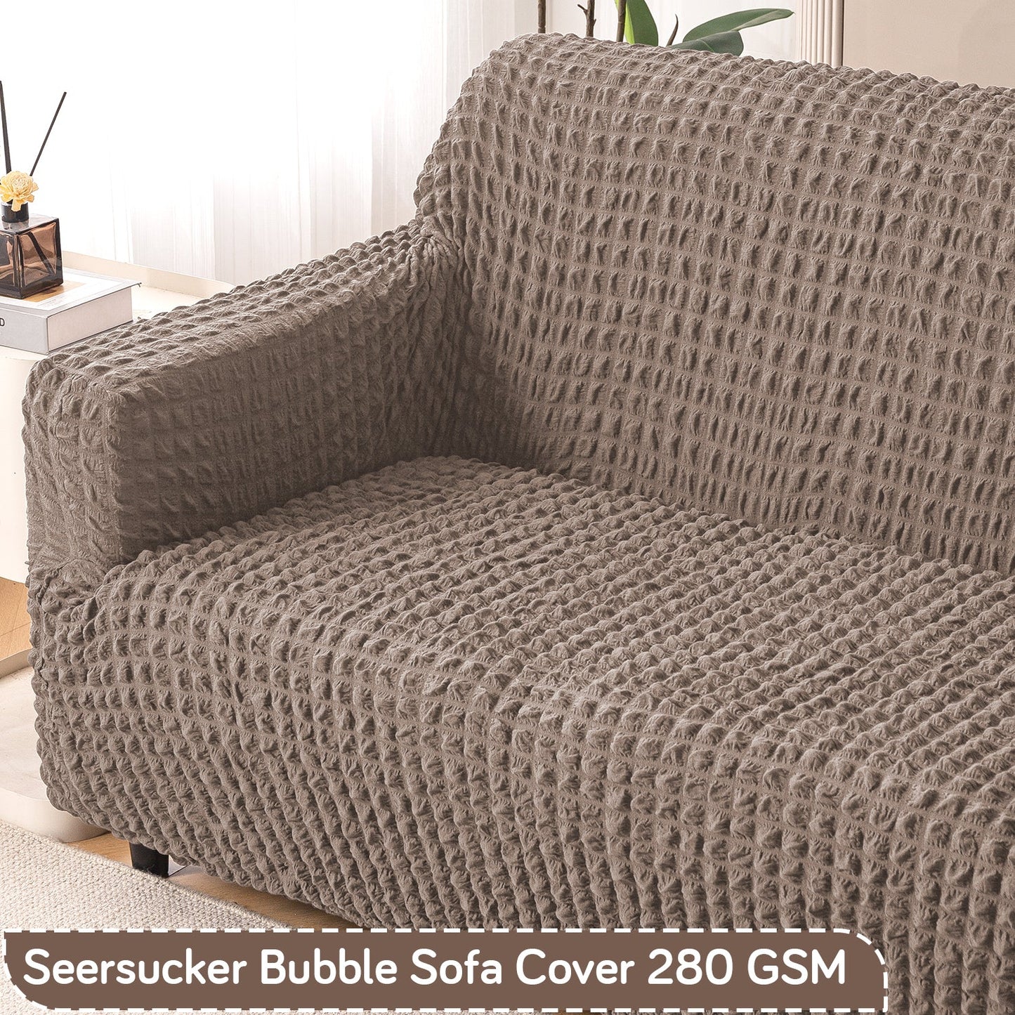 Aria Nova Elastic 280 GSM Stretchable Bubble Sofa Cover , Mocha Brown