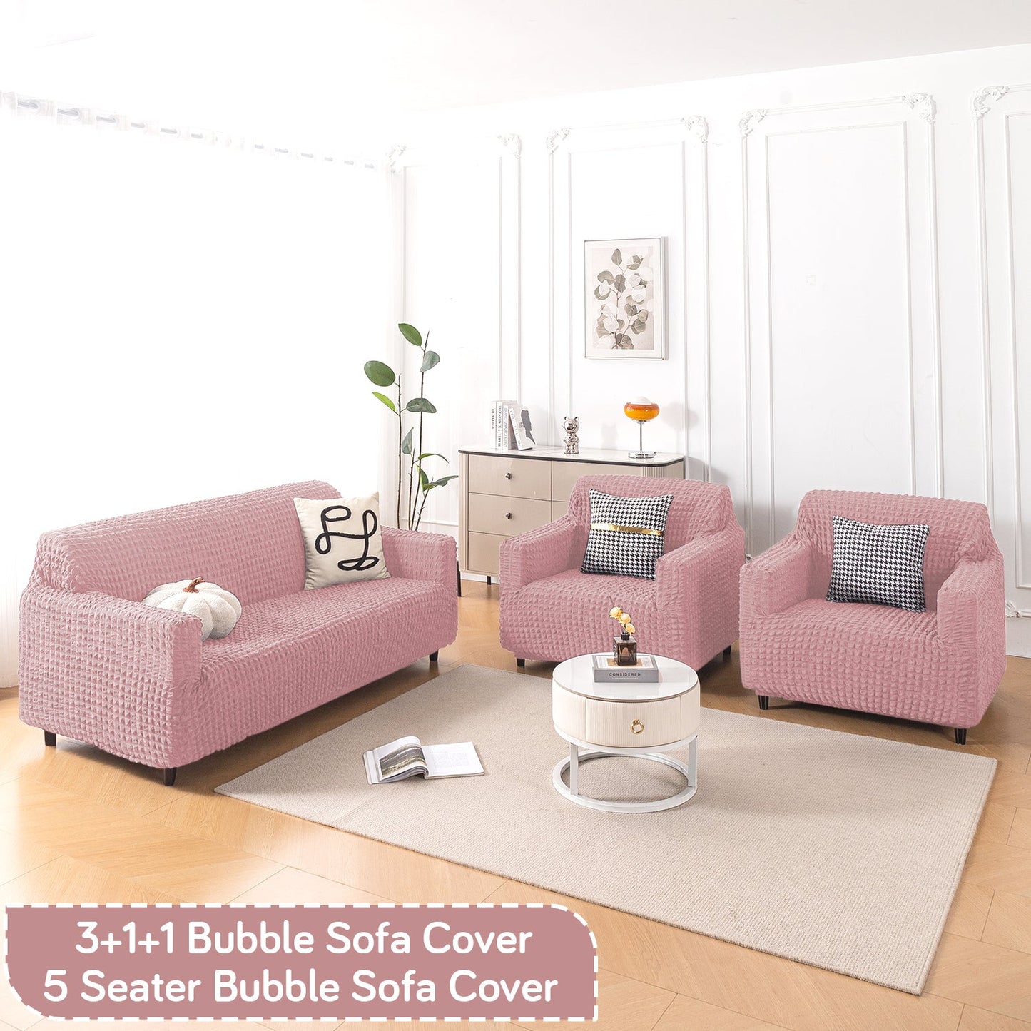 Aria Nova Elastic 280 GSM Stretchable Bubble Sofa Cover, Tea Rose Pink