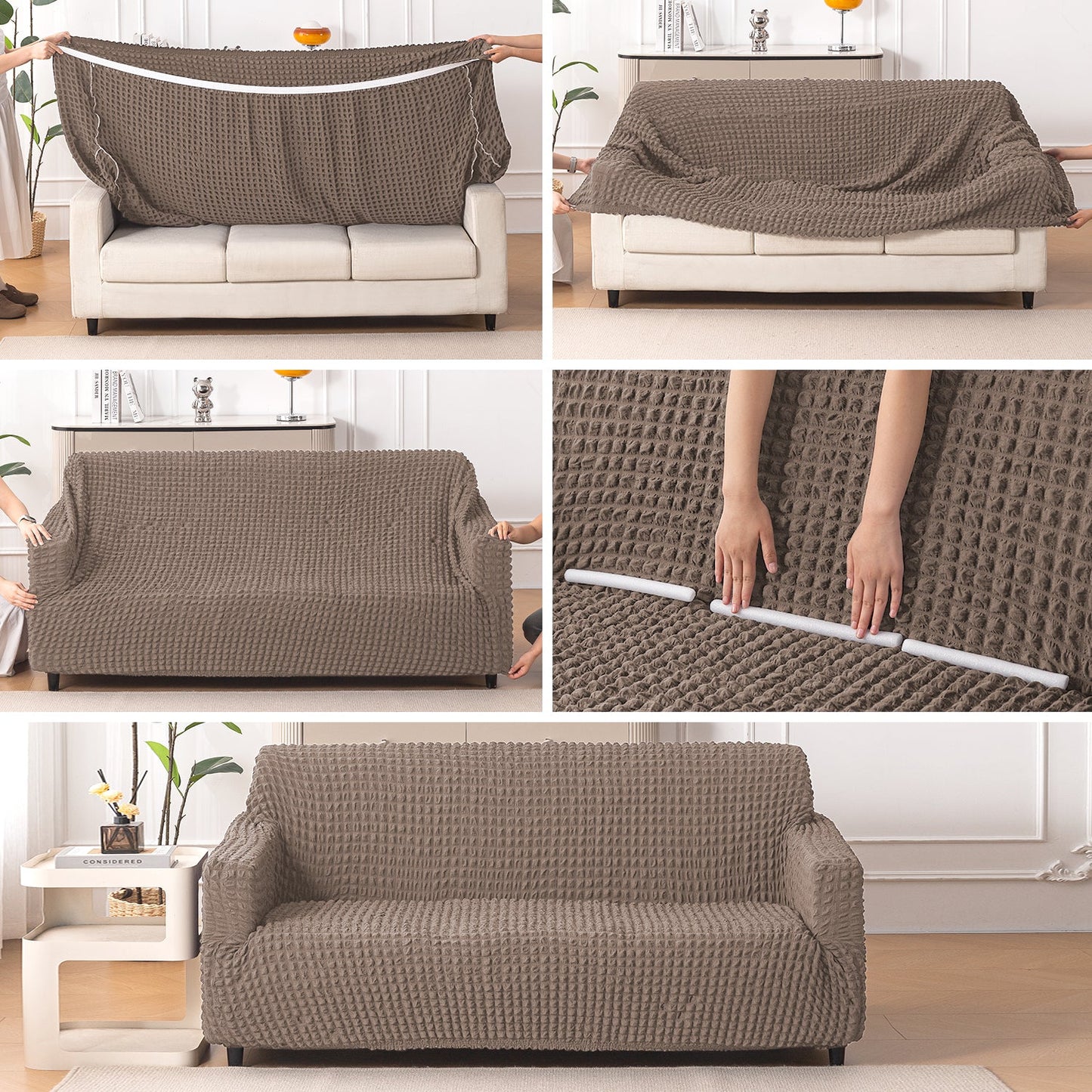 Aria Nova Elastic 280 GSM Stretchable Bubble Sofa Cover , Mocha Brown