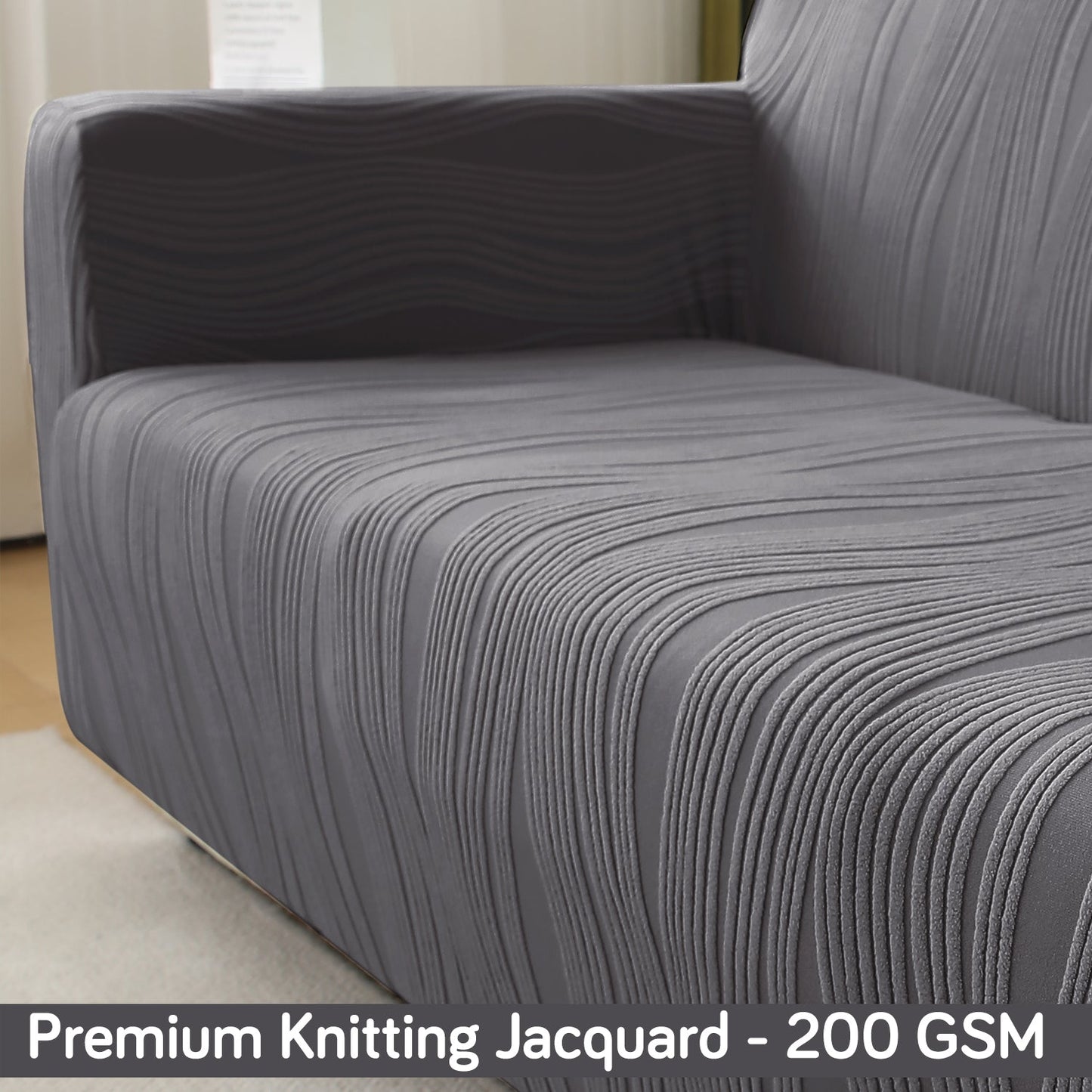 200gsm Knitting Jacquard Sofa Cover 1/2/3/4 Seater Fully Covered, Porpoise Grey