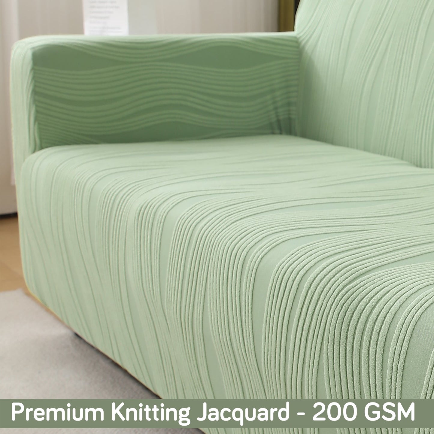200gsm Knitting Jacquard Sofa Cover 1/2/3/4 Seater Fully Covered, Pastel Green