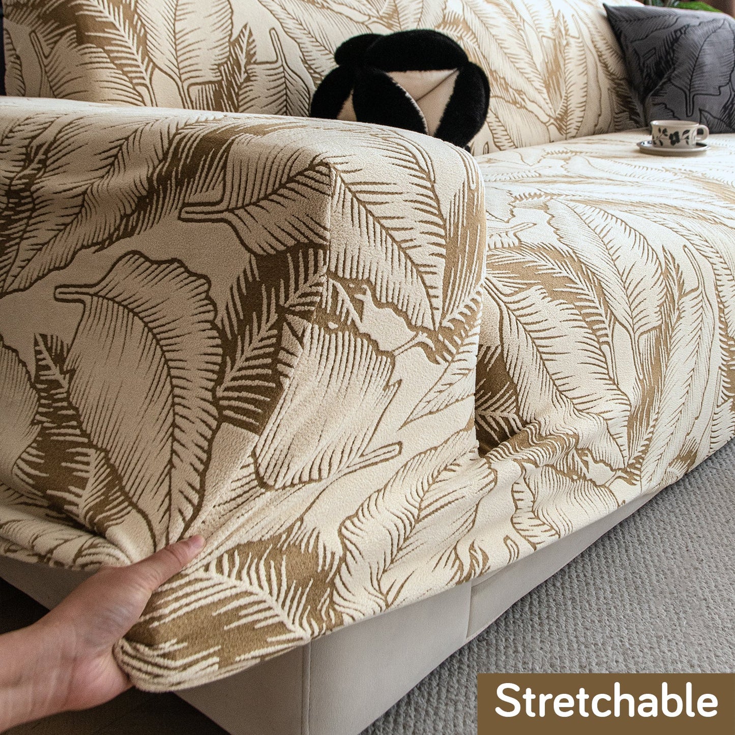 Dual Tone Knitting Jacquard Sofa Cover 1/2/3 Seater Fully Covered - Beige