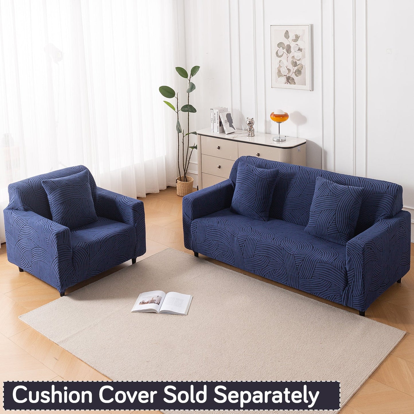 'WaveLine Series' Jacquard Sofa Cover 1/2/3/4-seater Fully Covered, Royal Blue